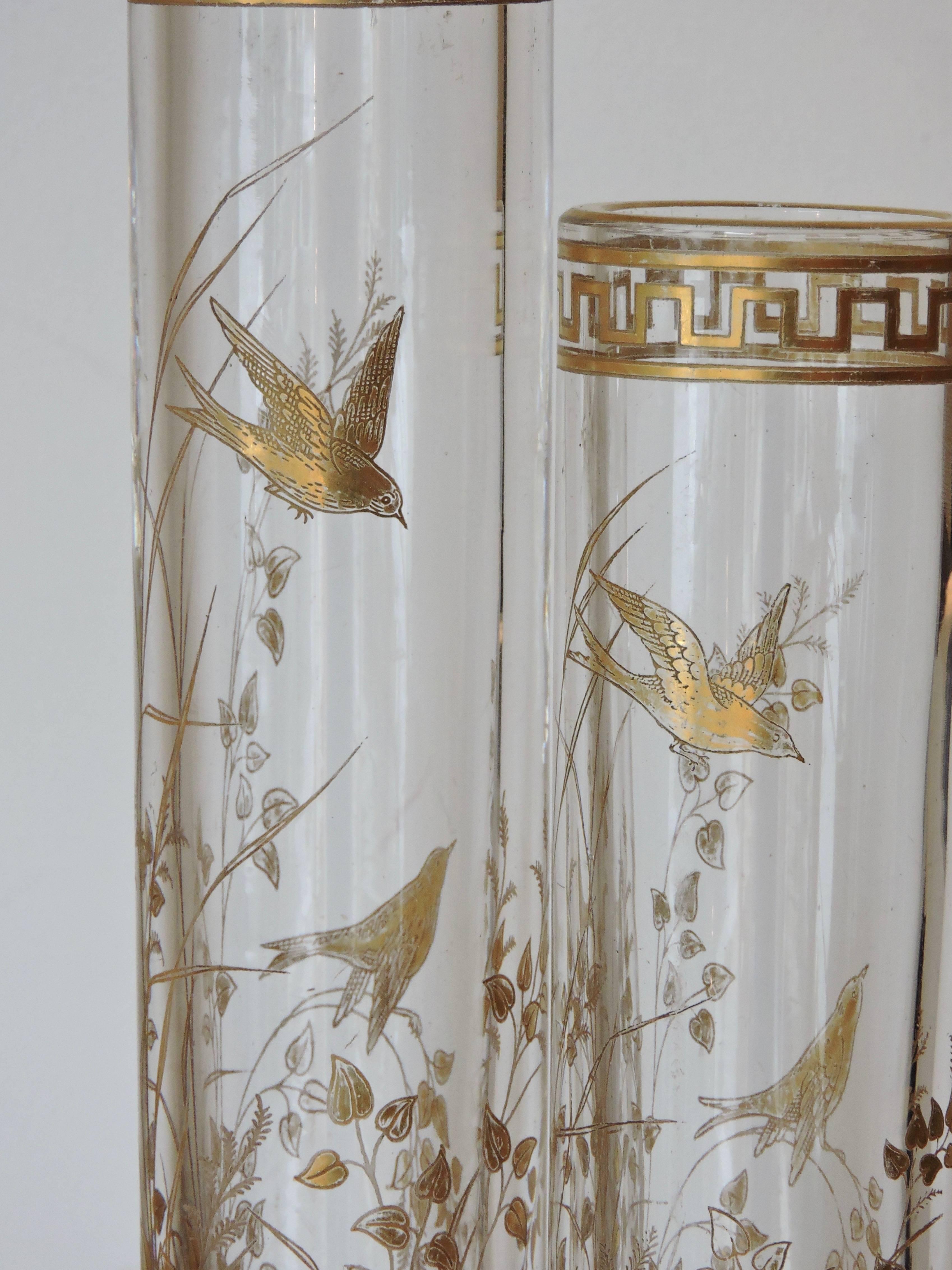 Maison Baccarat Japonisme Gilt Painted Crystal Double Vase with Ormolu Mount 1
