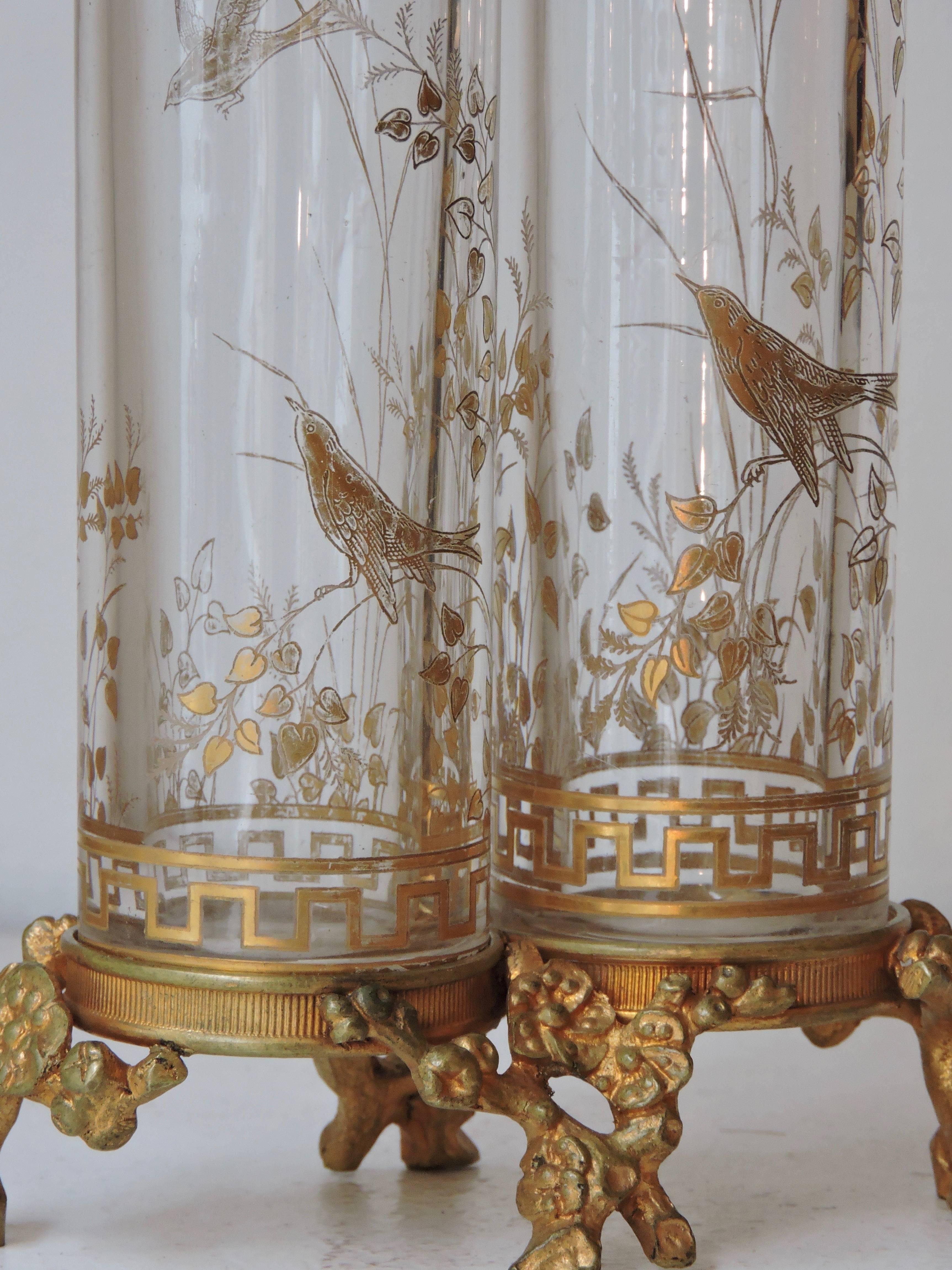 Maison Baccarat Japonisme Gilt Painted Crystal Double Vase with Ormolu Mount 3