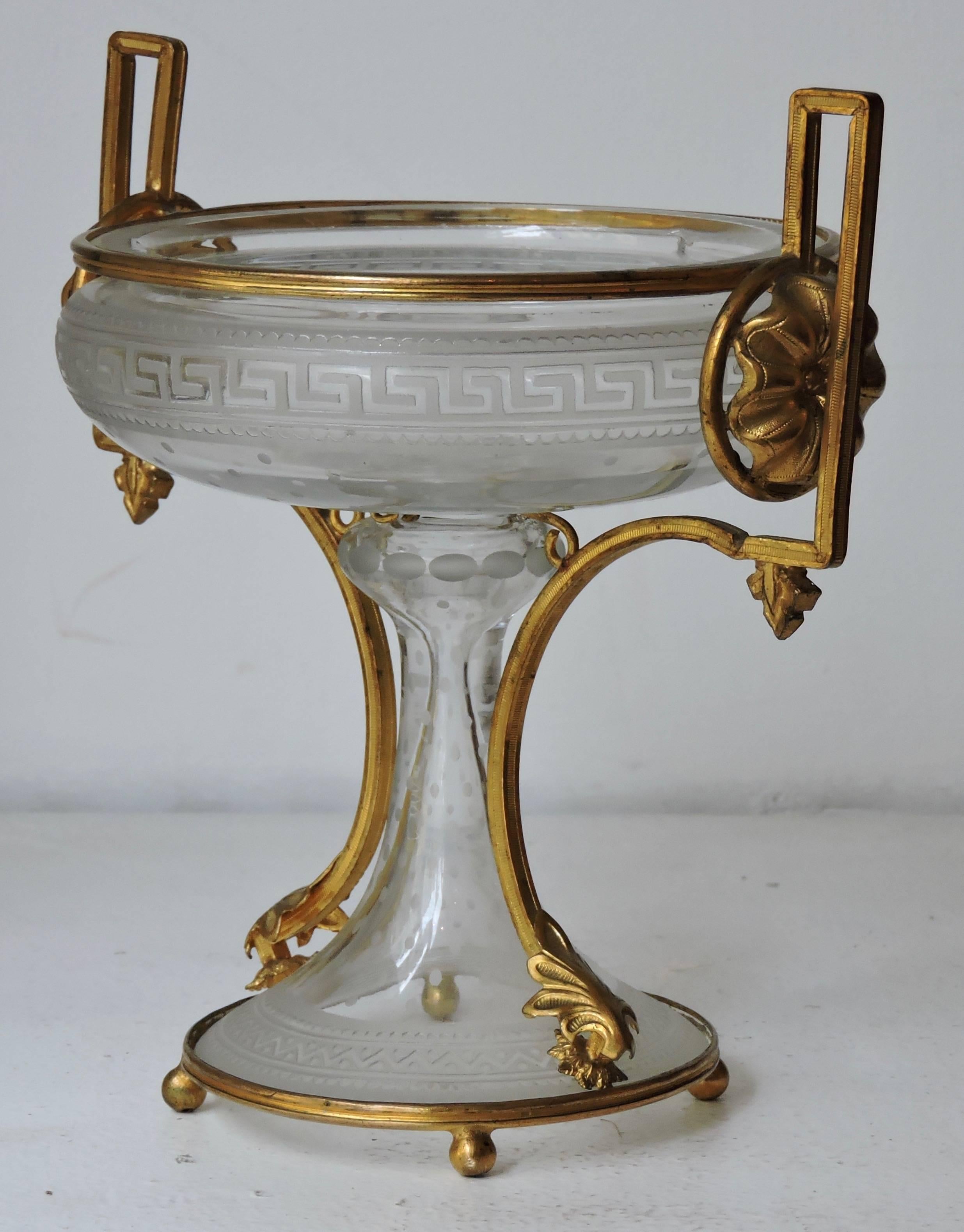 An very fine neoclassical engraved and ormolu-mounted crystal cup
Designed with a Greek frieze
circa 1870.