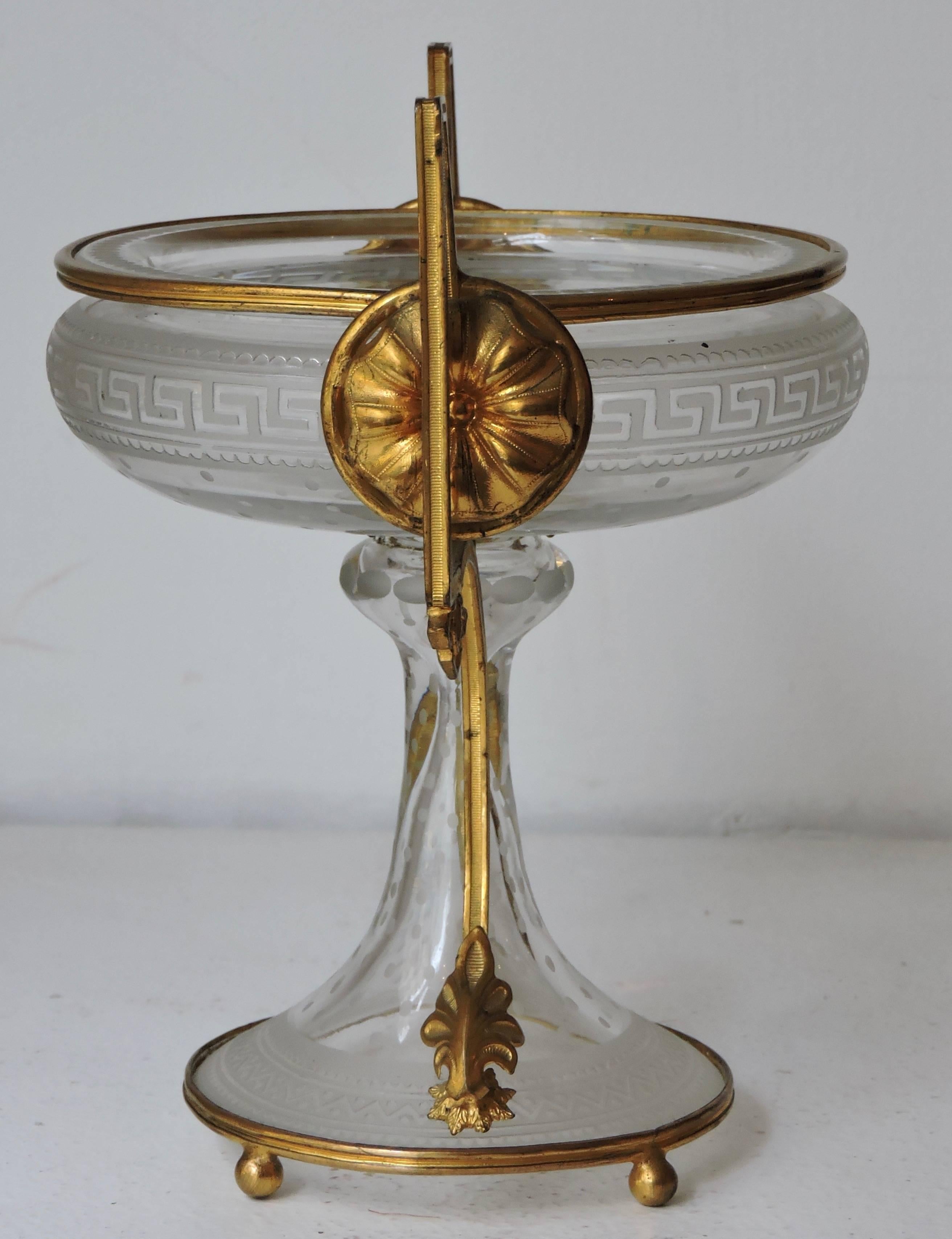 French Neoclassical Engraved and Ormolu-Mounted Crystal Cup, circa 1870
