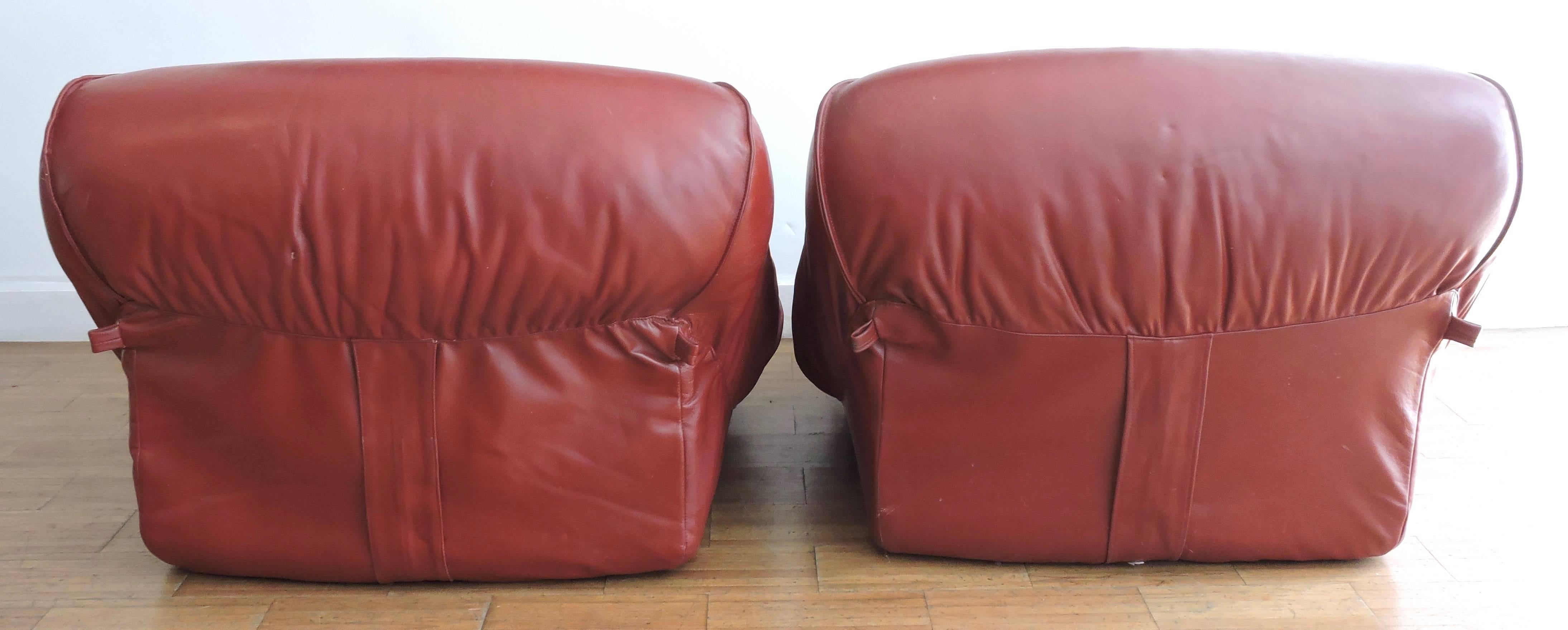 Pair of 1970s Red Leather Low Soft Chairs by Airborne 1