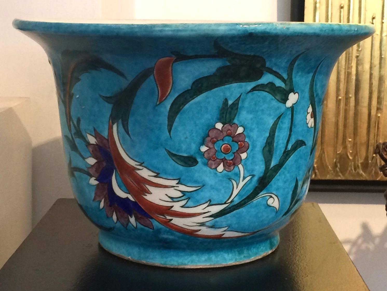 Islamic Théodore Deck Iznik Style Decoration Faience Flowerpot, circa 1880