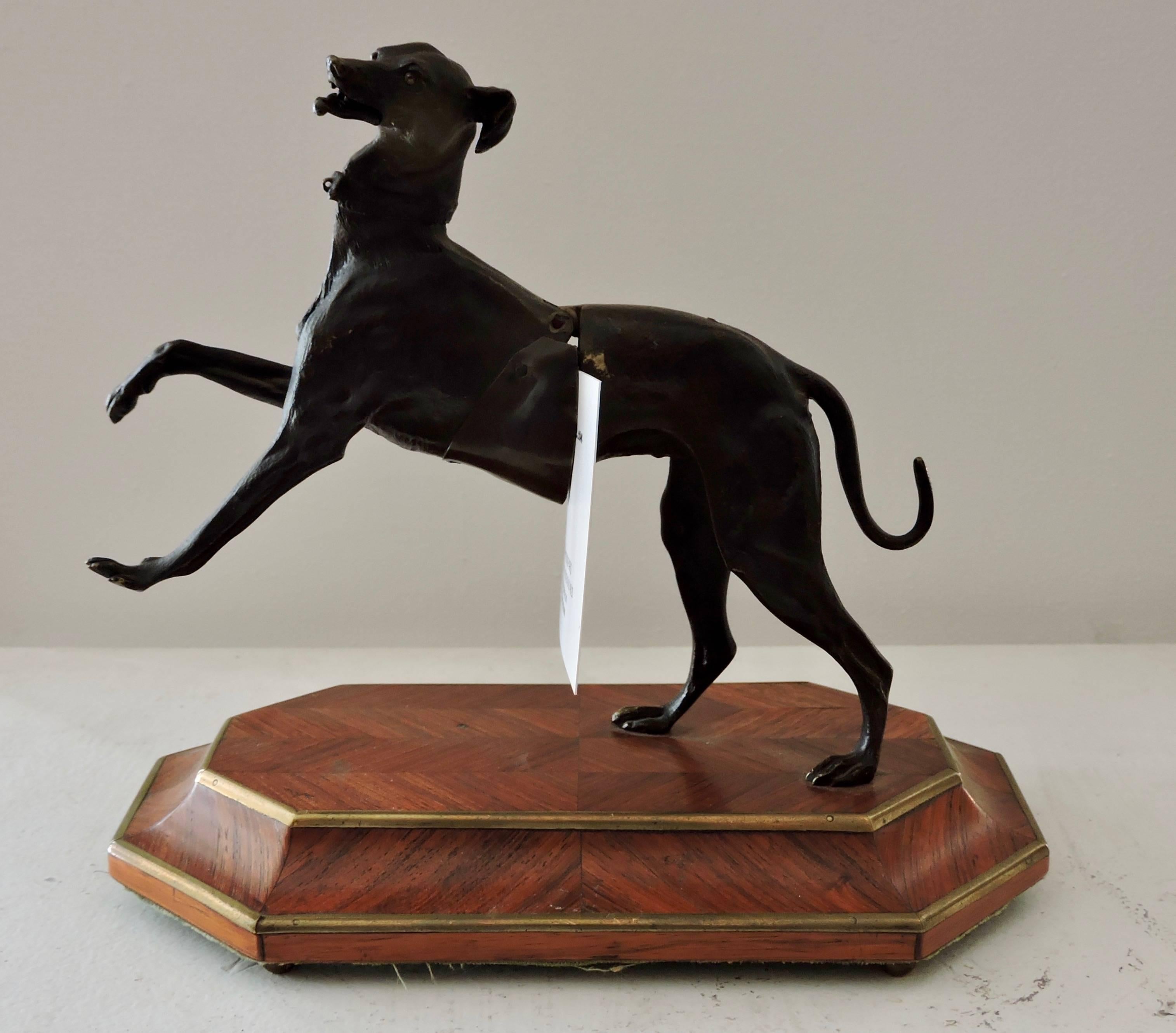 19th Century Bronze and Rosewood Marquetry Greyhound Cardholder 2