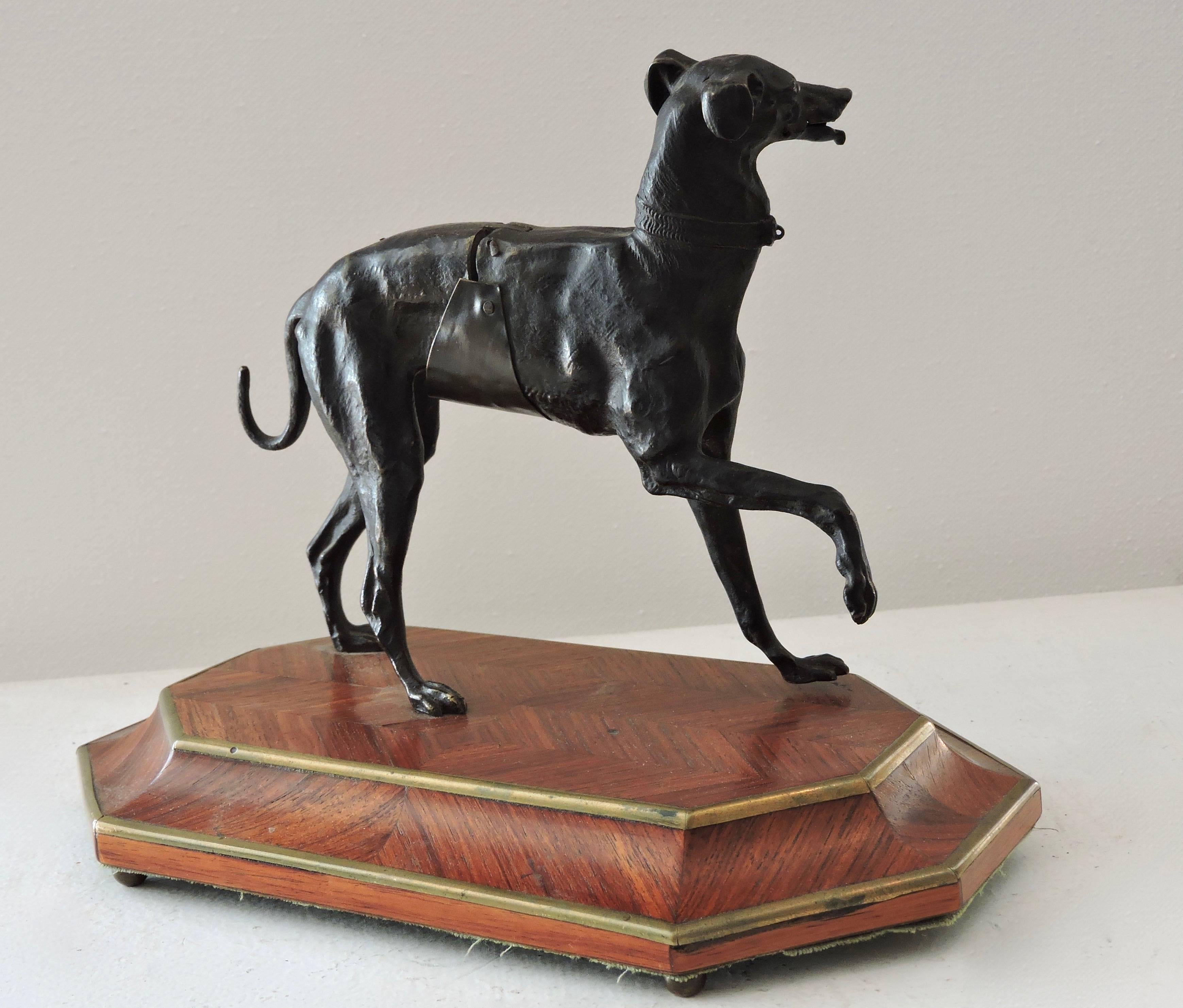 19th Century Bronze and Rosewood Marquetry Greyhound Cardholder In Good Condition In Saint-Ouen, FR