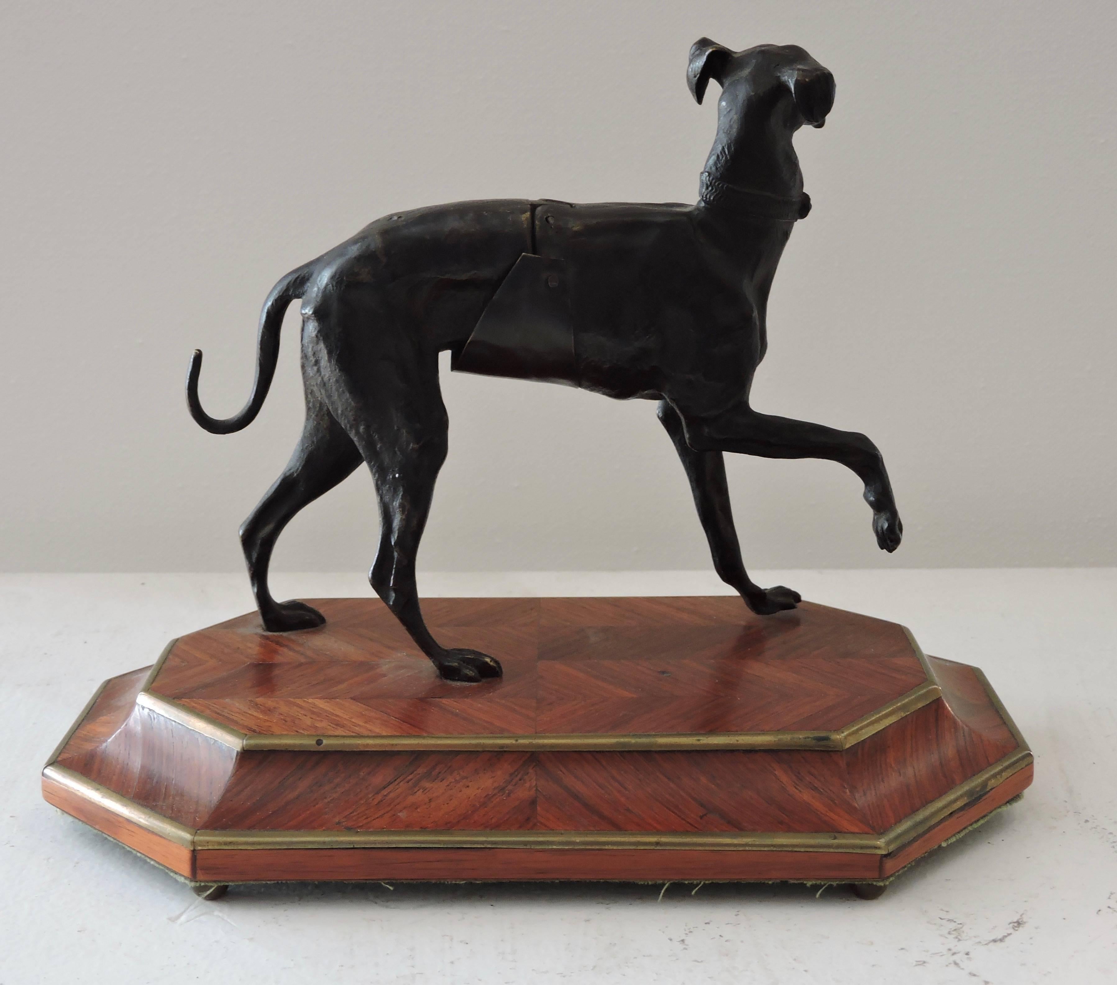 Late 19th Century 19th Century Bronze and Rosewood Marquetry Greyhound Cardholder