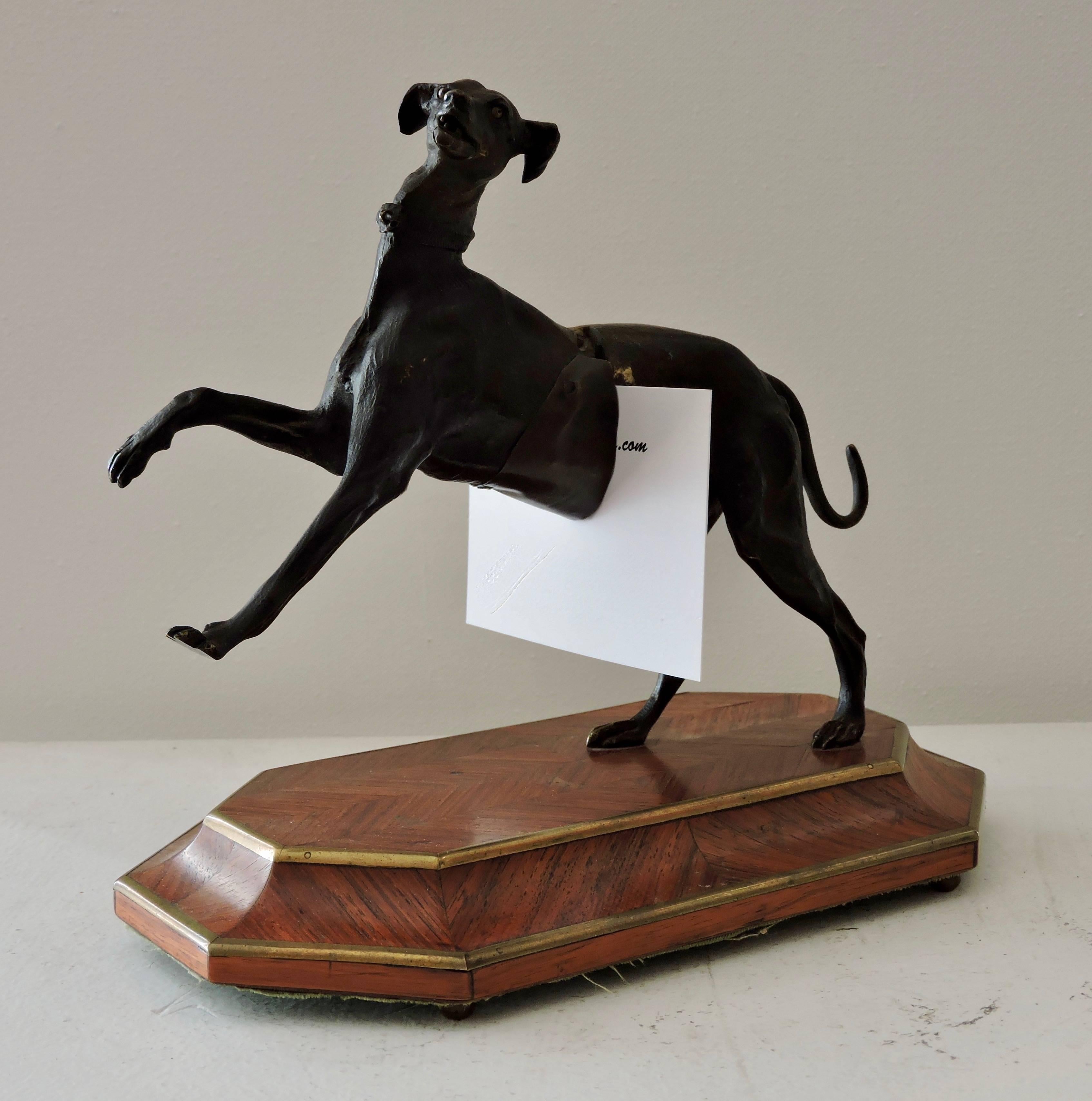 19th Century Bronze and Rosewood Marquetry Greyhound Cardholder 3
