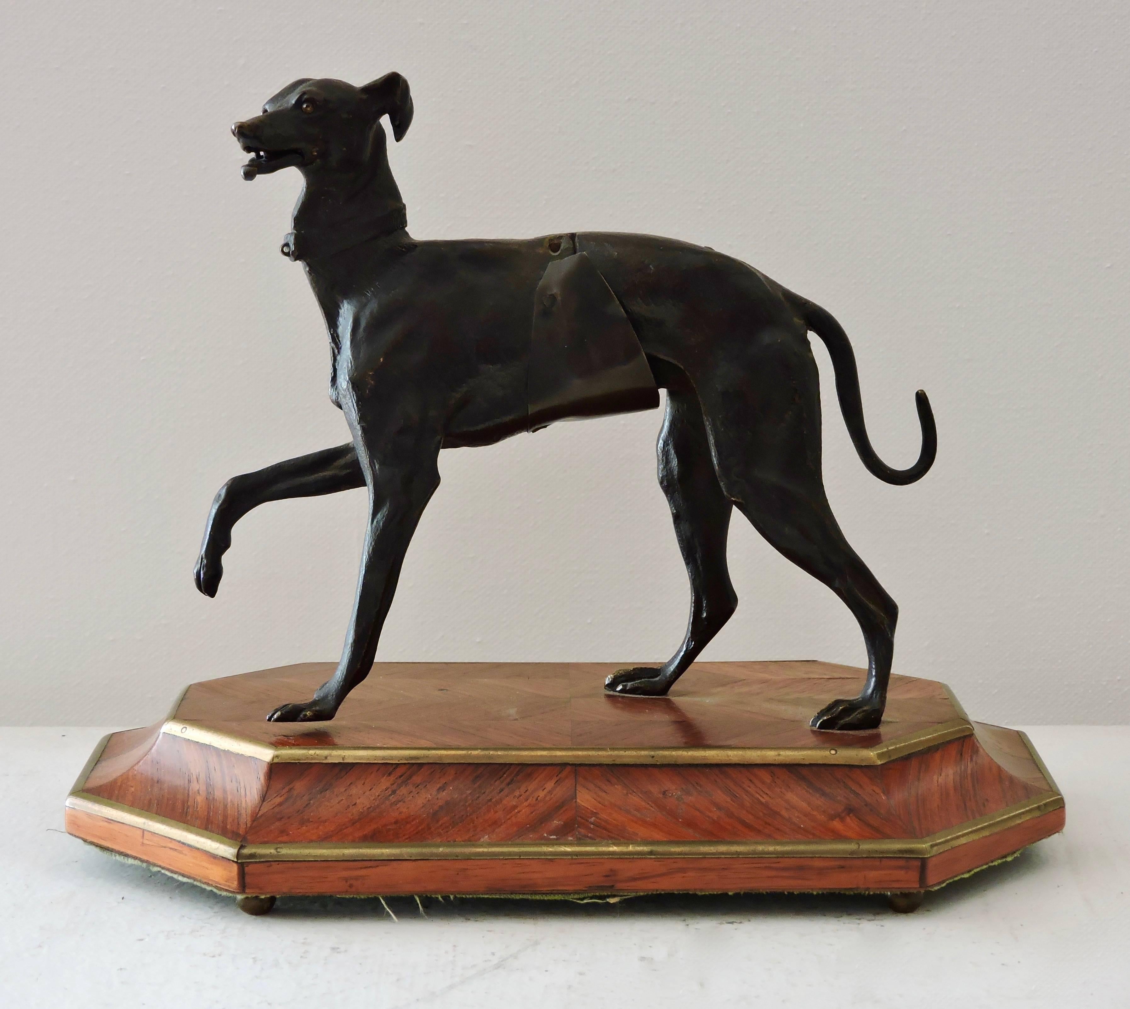 French 19th Century Bronze and Rosewood Marquetry Greyhound Cardholder