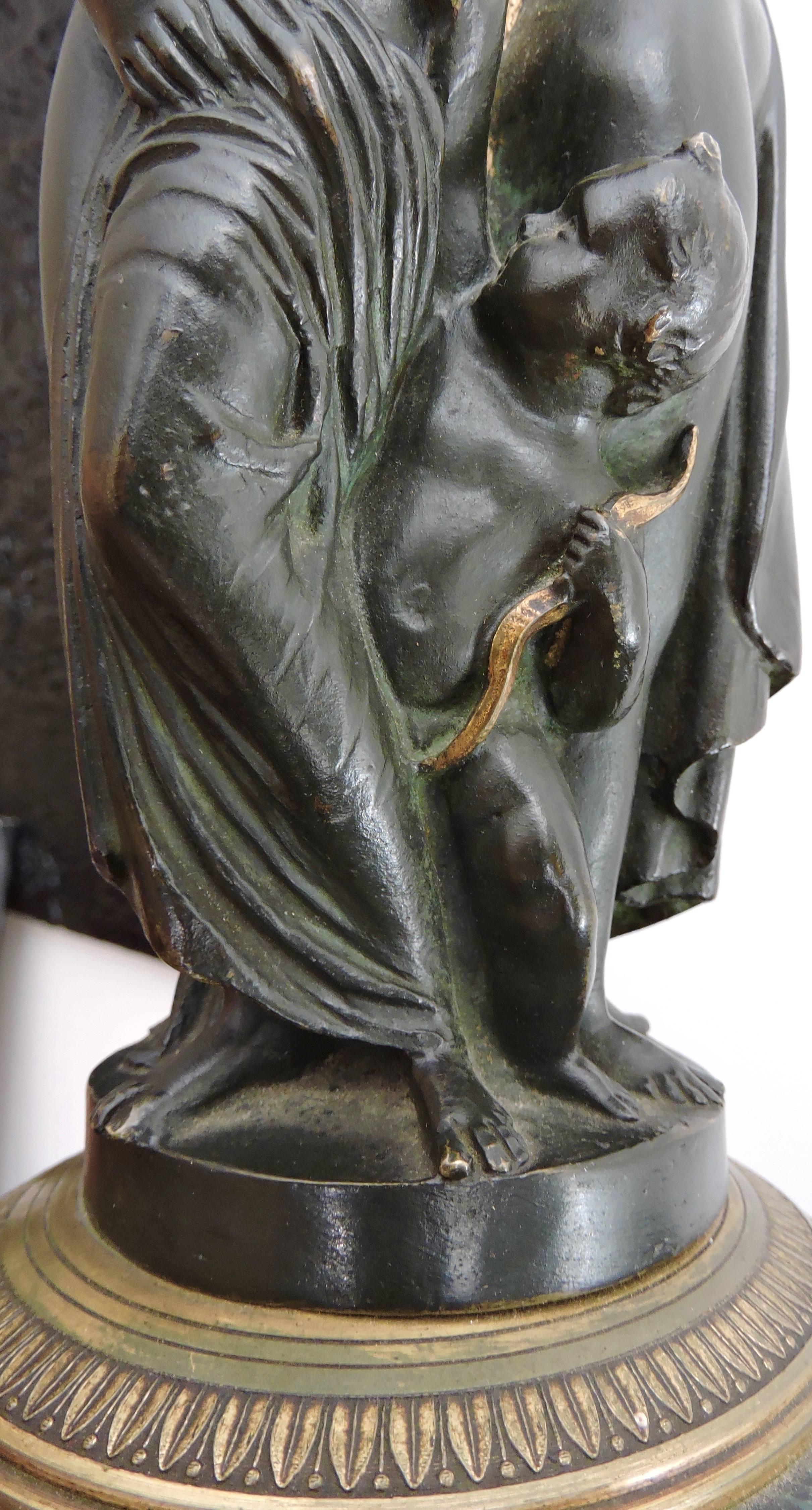 Patinated Bronze and Ormolu Lamp Three Graces Designed on a Green Marble Base In Good Condition In Saint-Ouen, FR