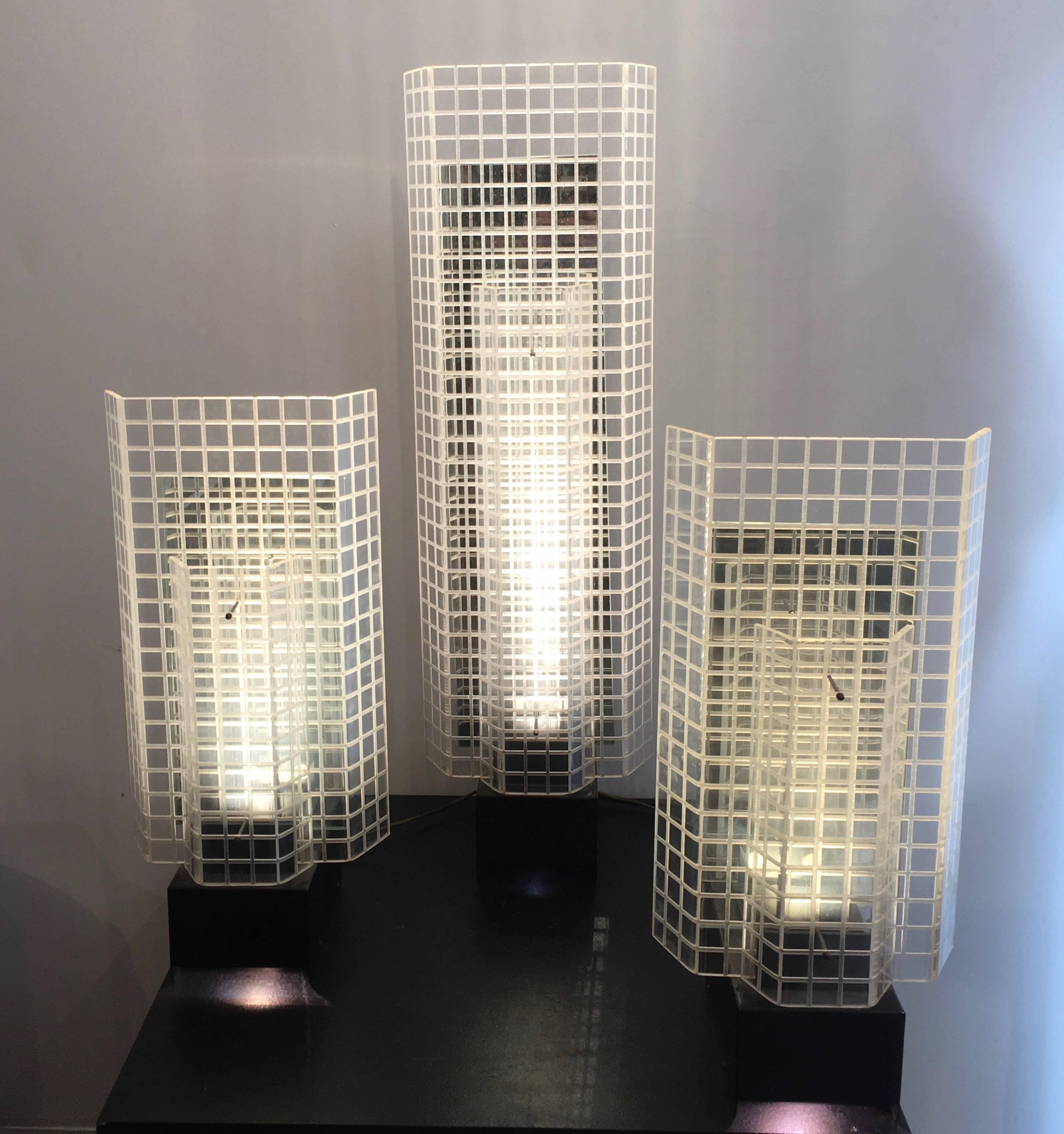Modern Set of Three 1980s Design Skyscrapers Table Lamps