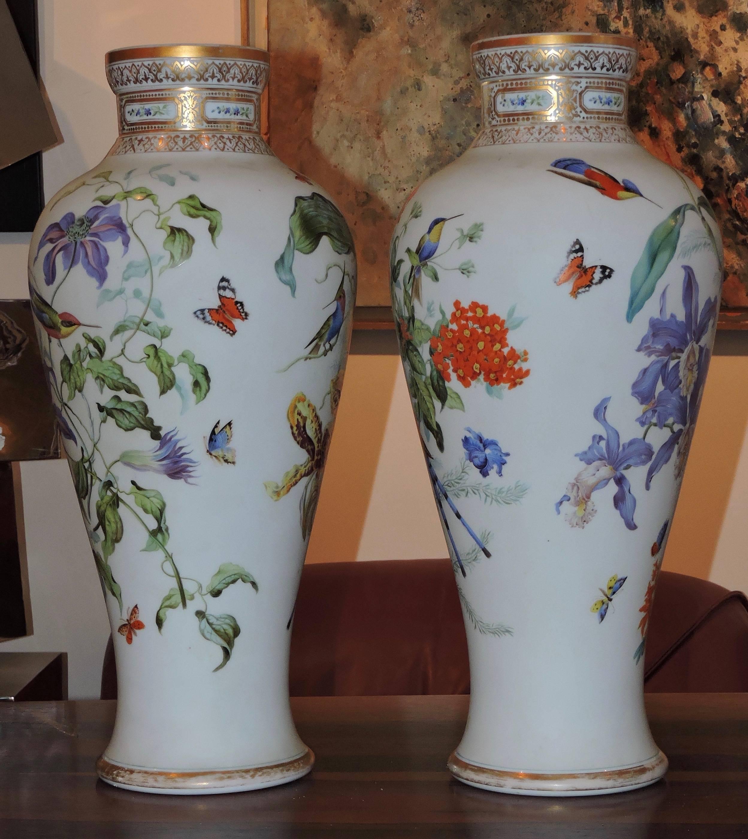 French Pair of Baccarat Opaline Glass Vases, circa 1840