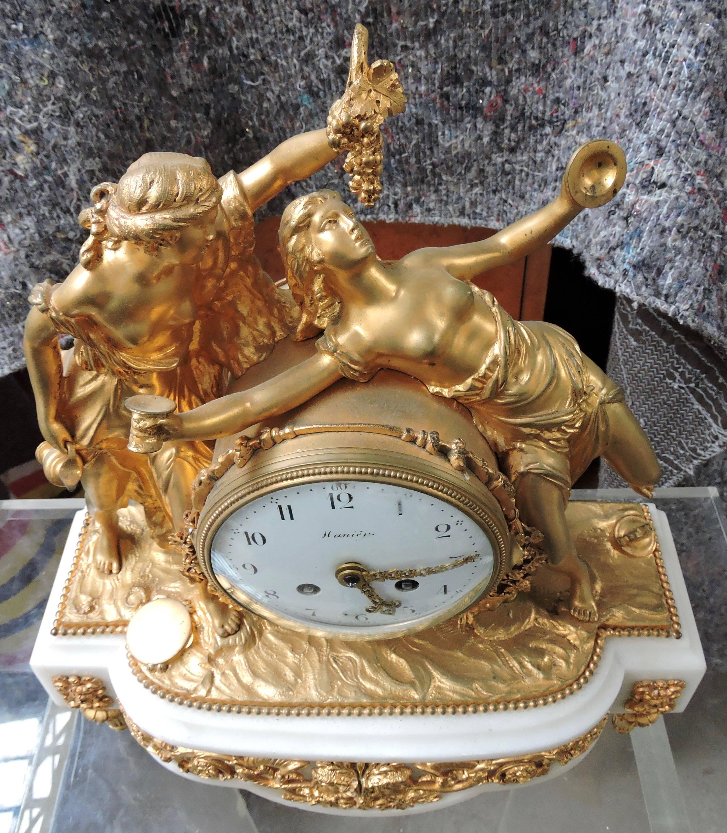 French Louis XVI Napoléon III Marble and Ormolu Mantle Clock, circa 1880 1