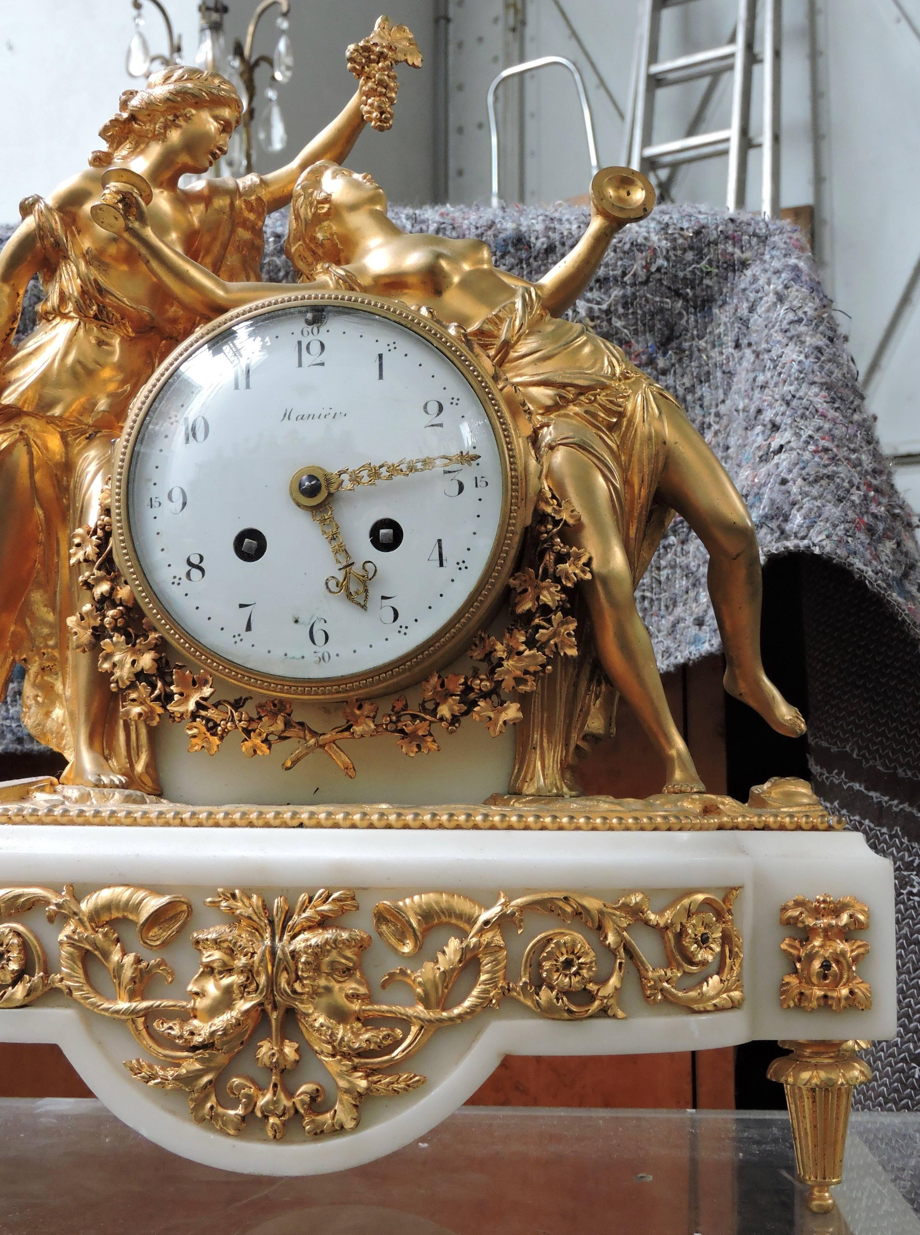 French Louis XVI Napoléon III Marble and Ormolu Mantle Clock, circa 1880 In Good Condition In Saint-Ouen, FR