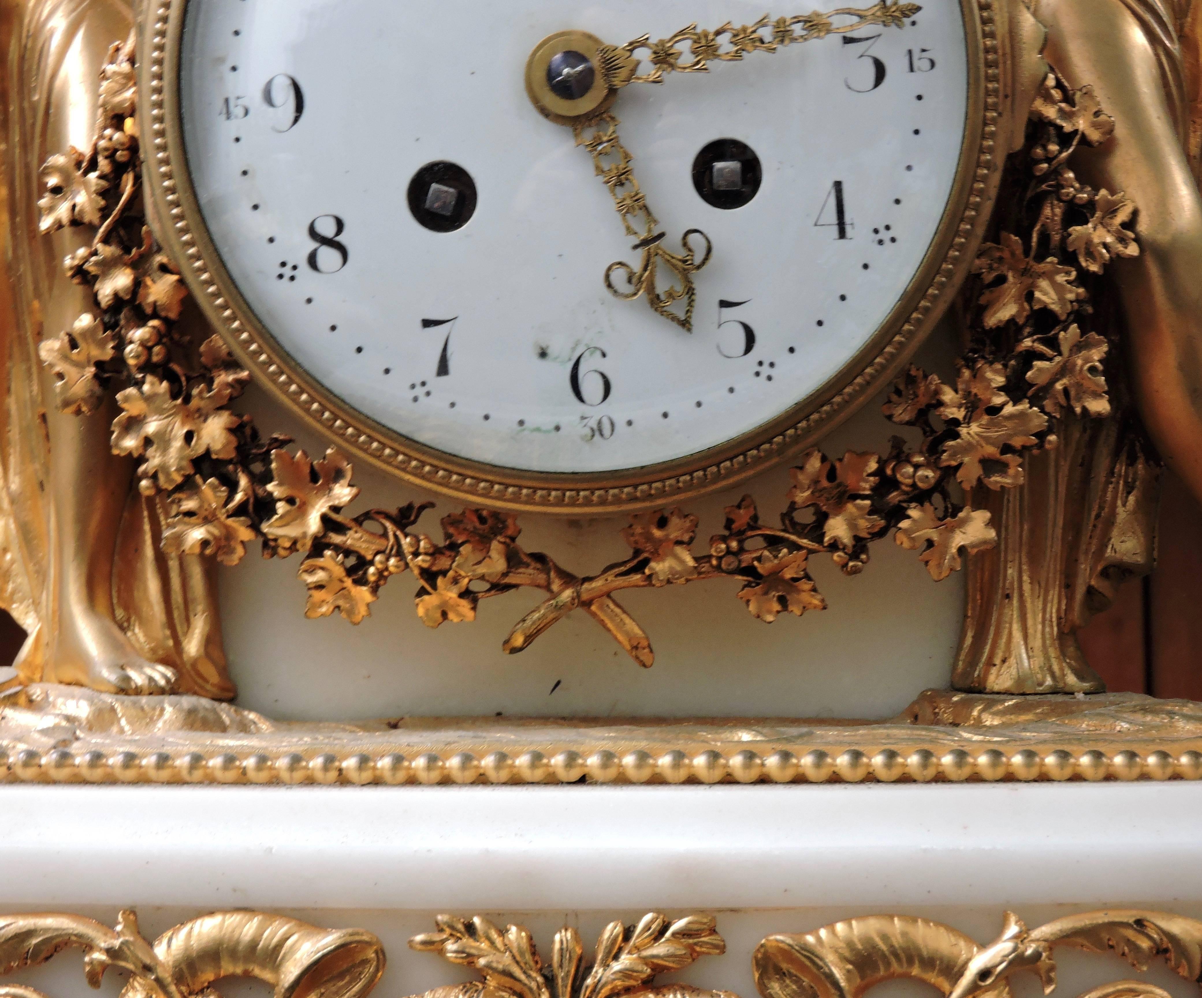 Gilt French Louis XVI Napoléon III Marble and Ormolu Mantle Clock, circa 1880