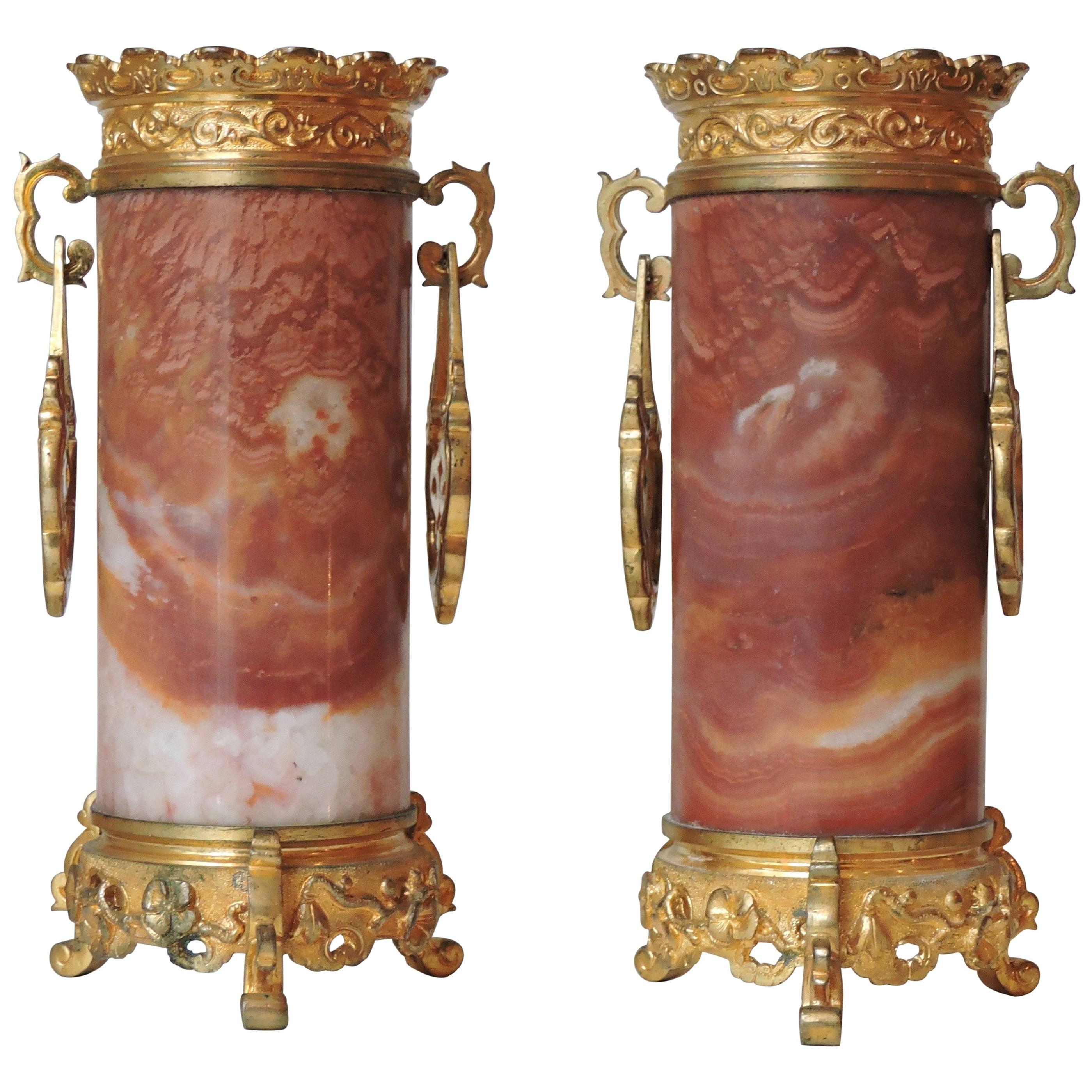 Set of 4 Japonisme Marble, Onyx and Ormolu Vases in the Style of Edouard Lièvre 2