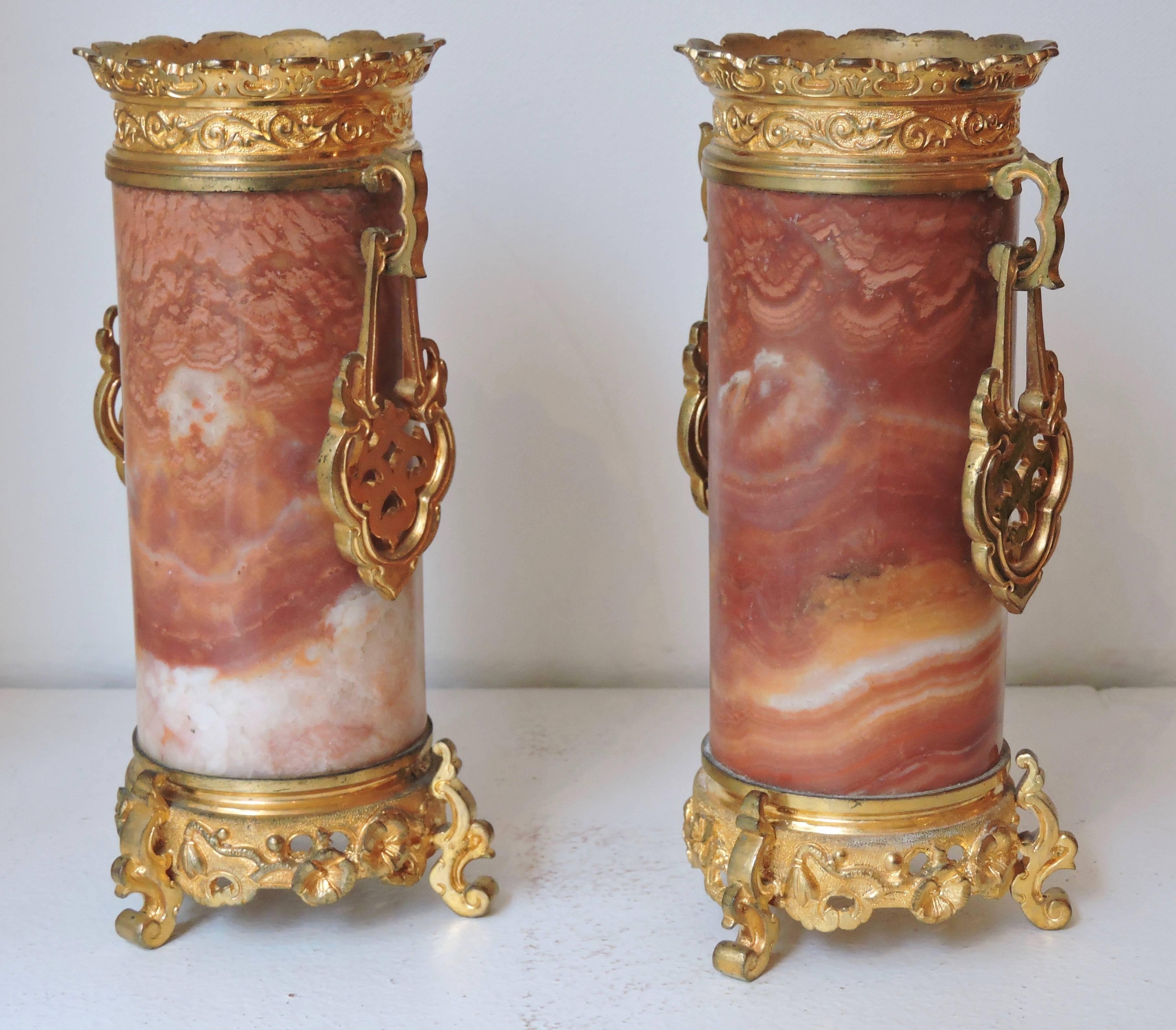 Set of 4 Japonisme Marble, Onyx and Ormolu Vases in the Style of Edouard Lièvre 5