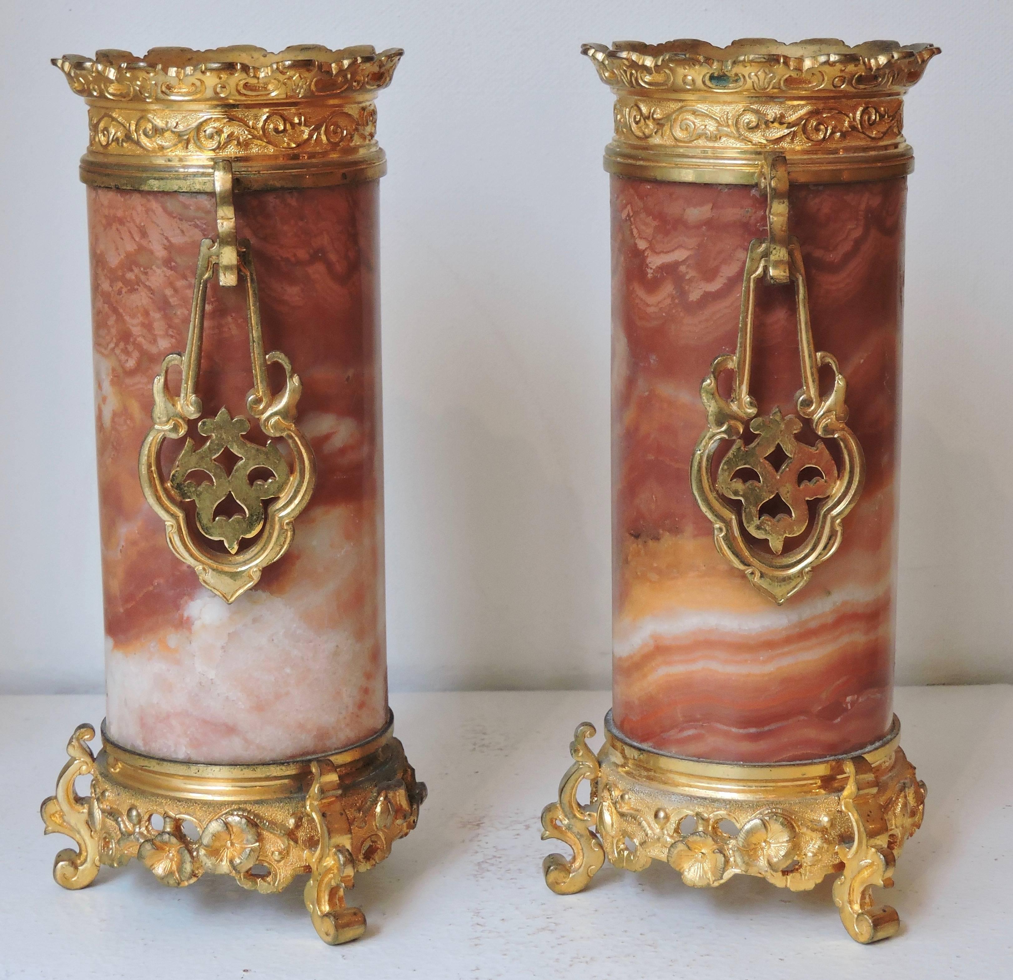 Set of 4 Japonisme Marble, Onyx and Ormolu Vases in the Style of Edouard Lièvre 4