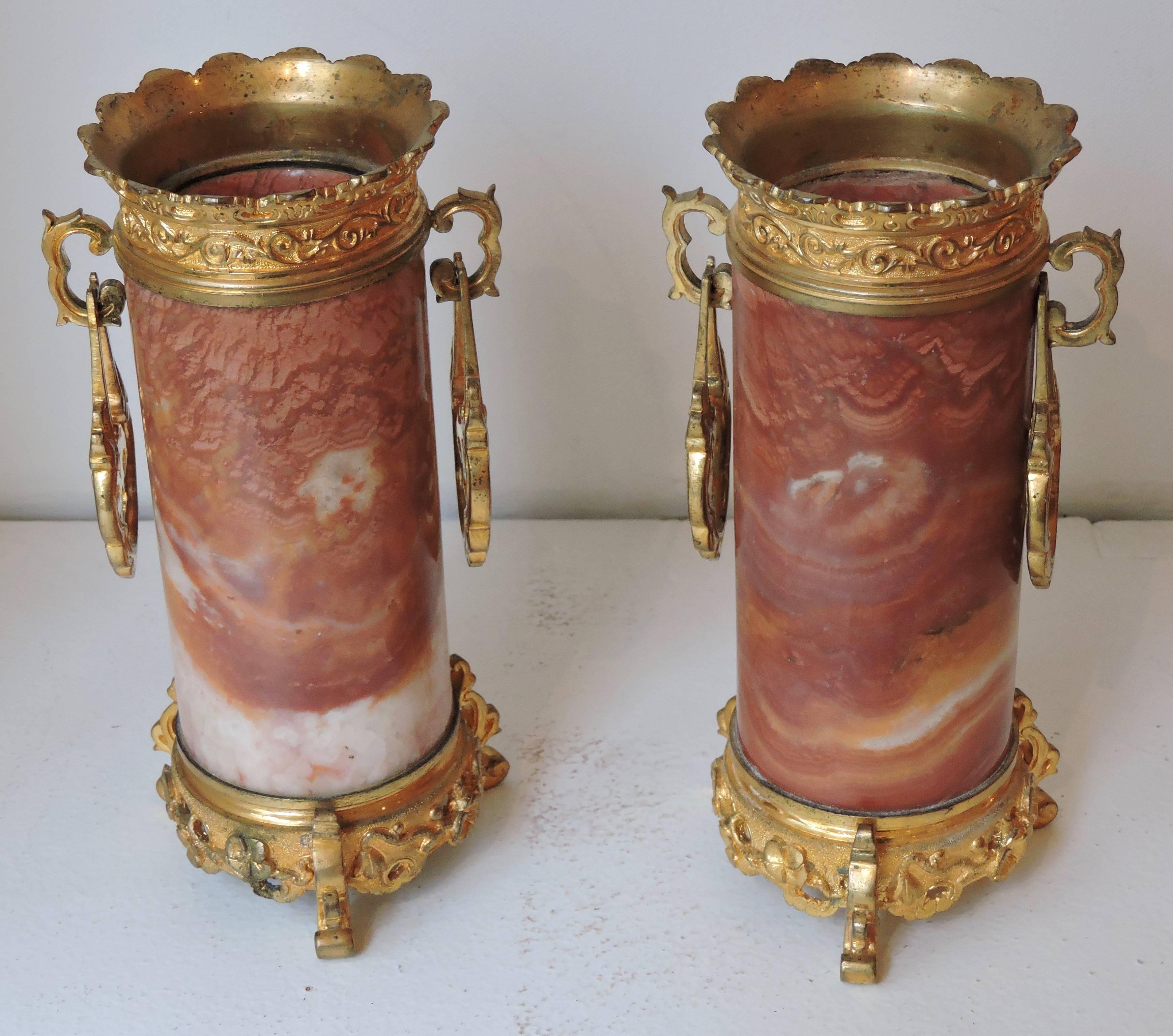 Set of 4 Japonisme Marble, Onyx and Ormolu Vases in the Style of Edouard Lièvre 7