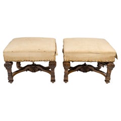 Großes Paar französischer rechteckiger Hocker im Louis XIV.-Stil des 19. Jahrhunderts