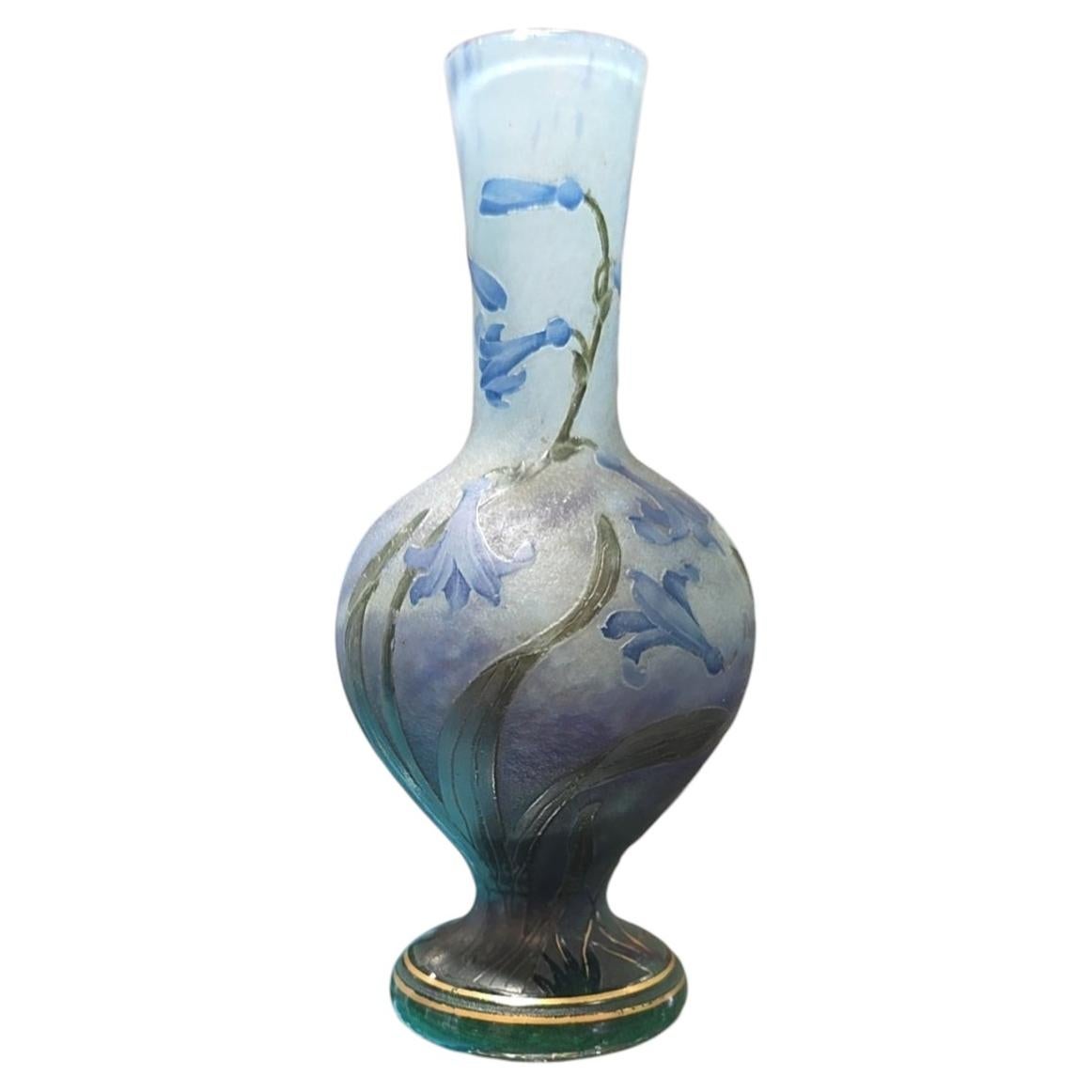 Daum Nancy Art Nouveau Cameo Glass Vase, Jacinthes, France, Circa 1900