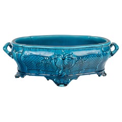 Vaso da fiori in ceramica smaltata turchese del XIX secolo, realizzato in Francia da Théodore Deck, 1880 circa