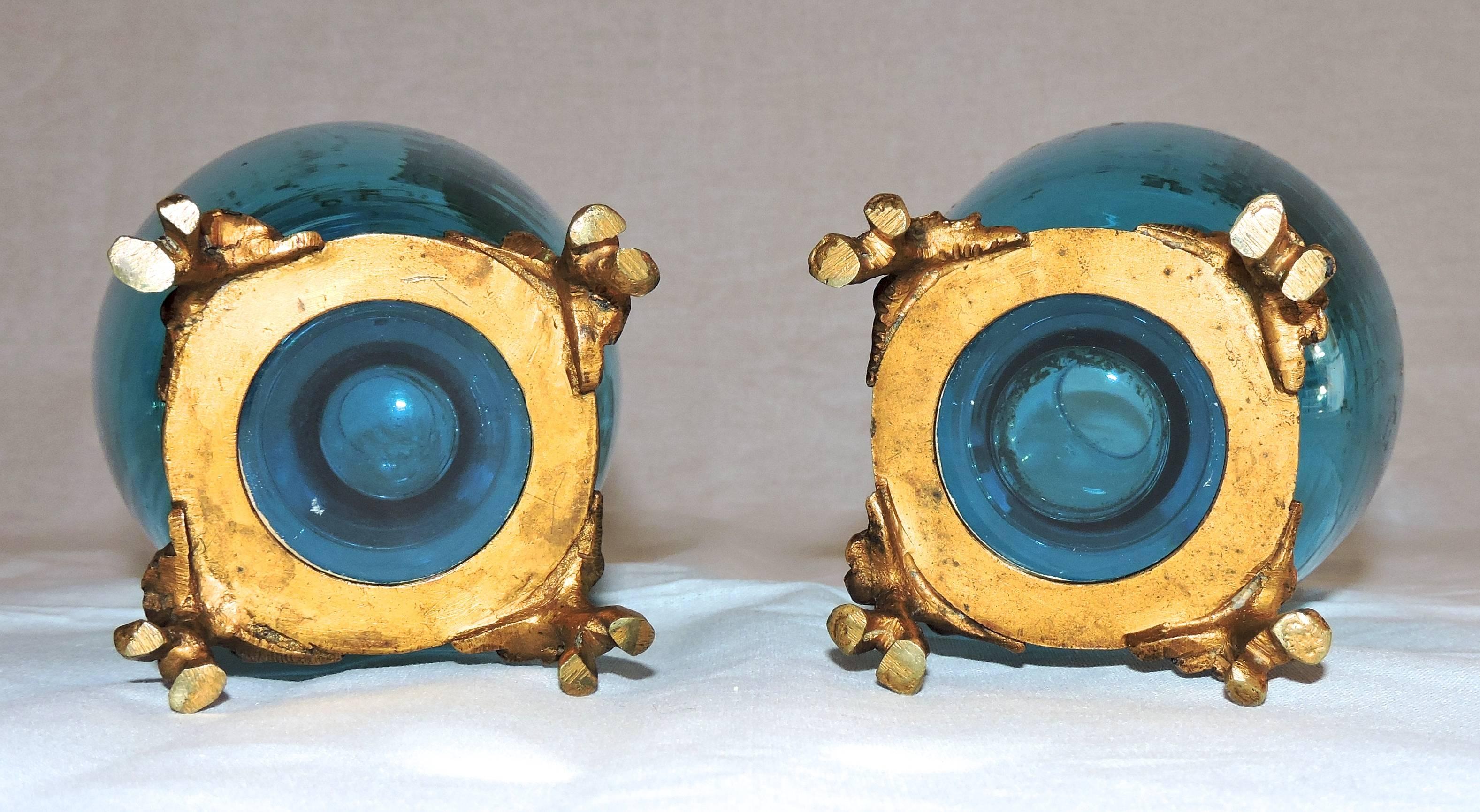 Pair of French Japonisme Blue Crystal Enamel Vases Attributed to Baccarat 1