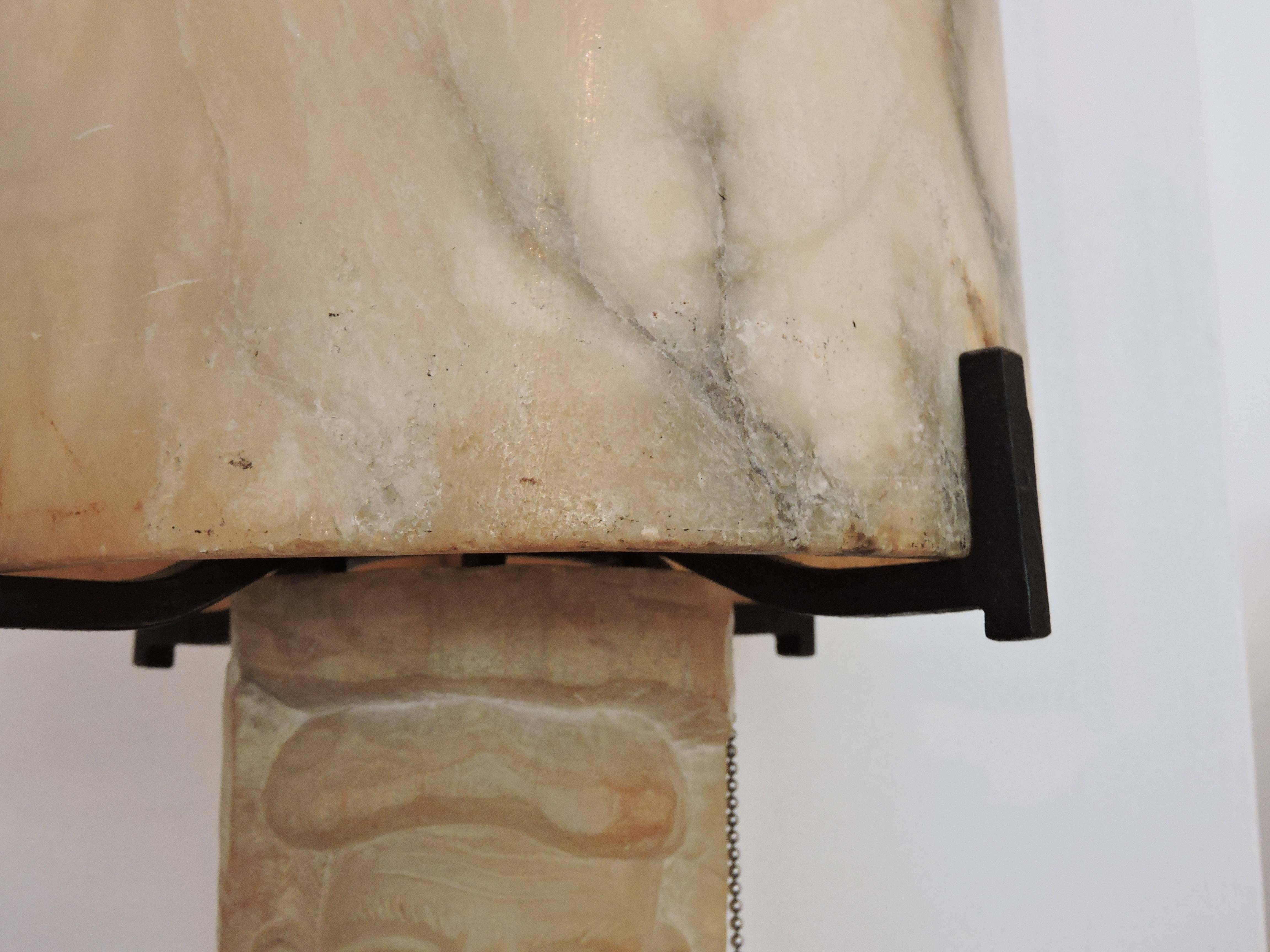 Mid-20th Century 1940s Alabaster and Marble Mounted Lamp