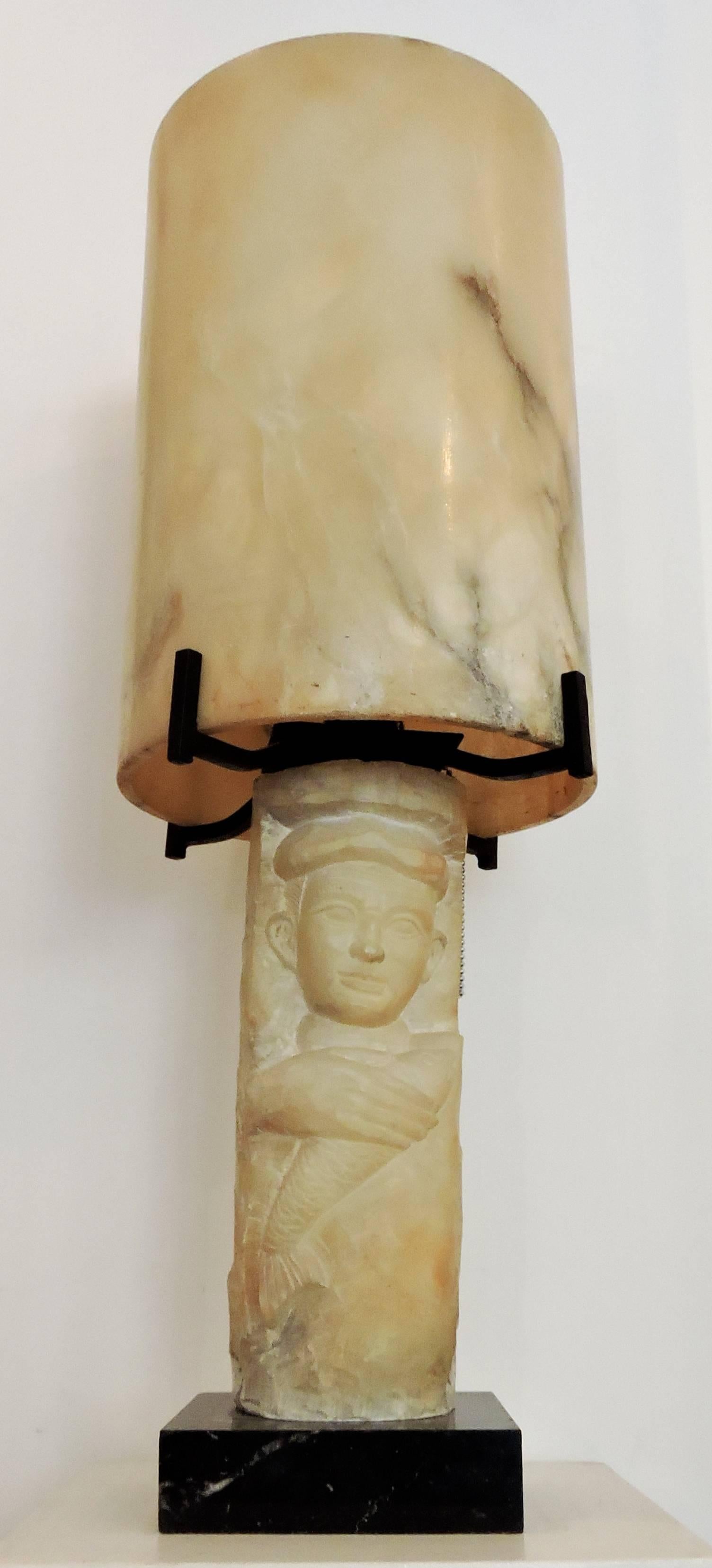 1940s Alabaster and Marble Mounted Lamp 2