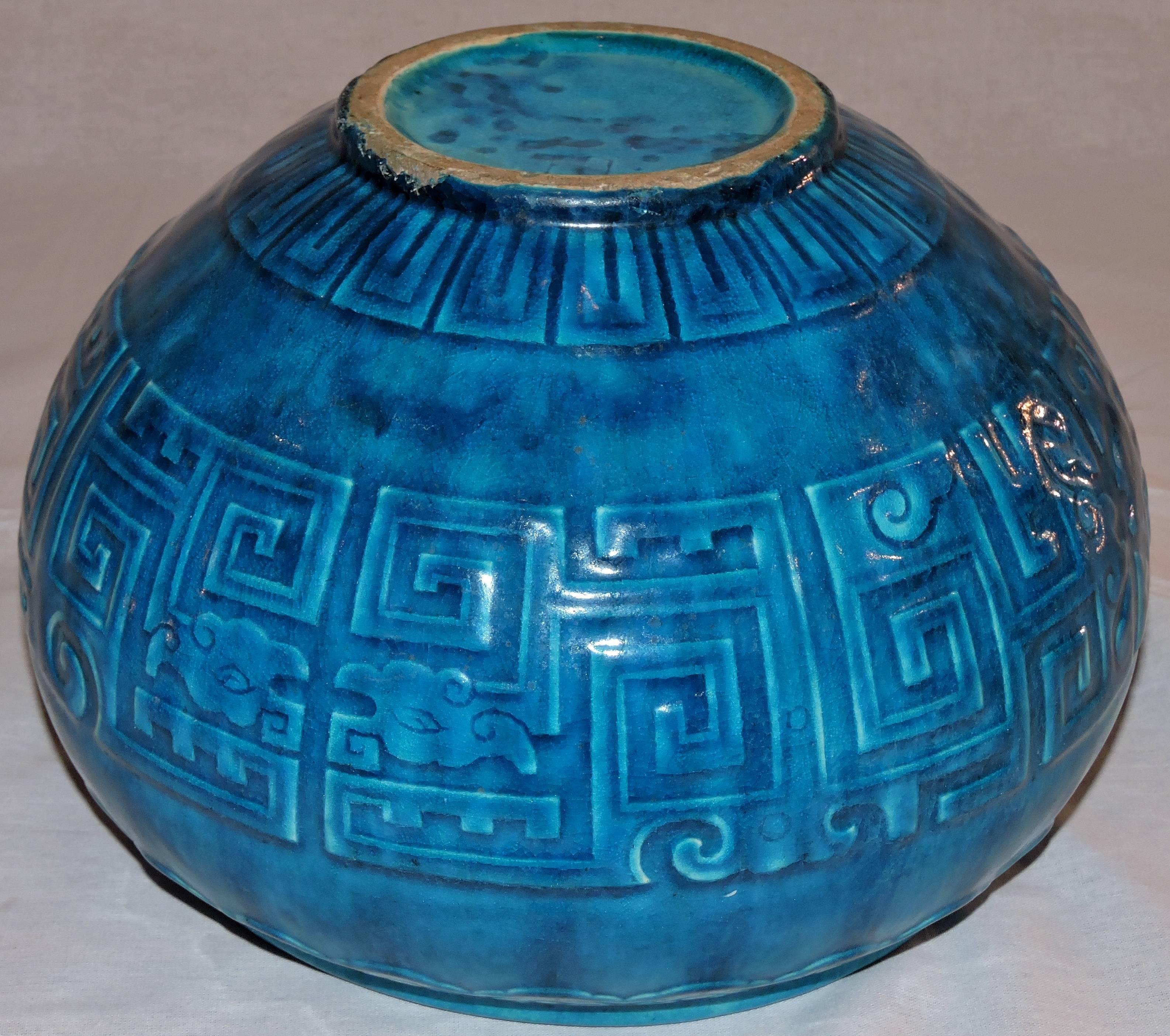 Enameled Théodore Deck Blue-Persian Faience Cachepot