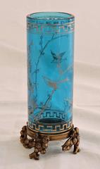 Maison Baccarat Japonisme Blue Crystal Vase with Ormolu Mount, circa 1890