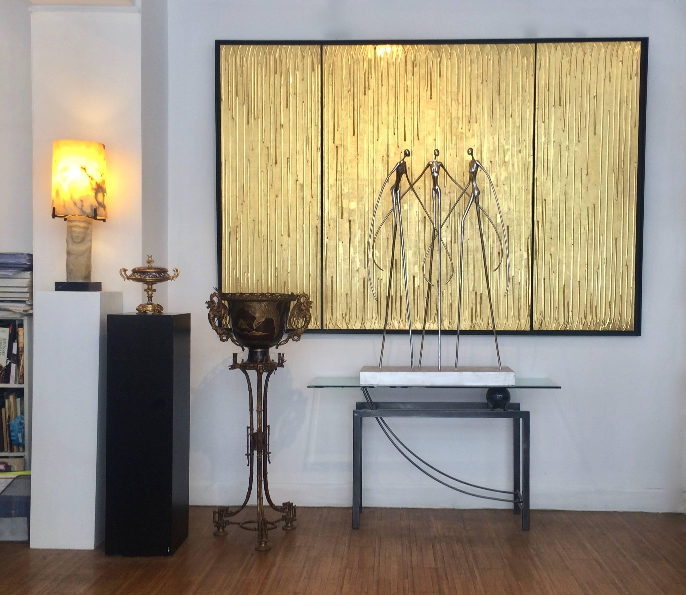 Gilt Large Triptych in Gold and Resin, the Flow of Time, Unique Piece by Alfred Sfez