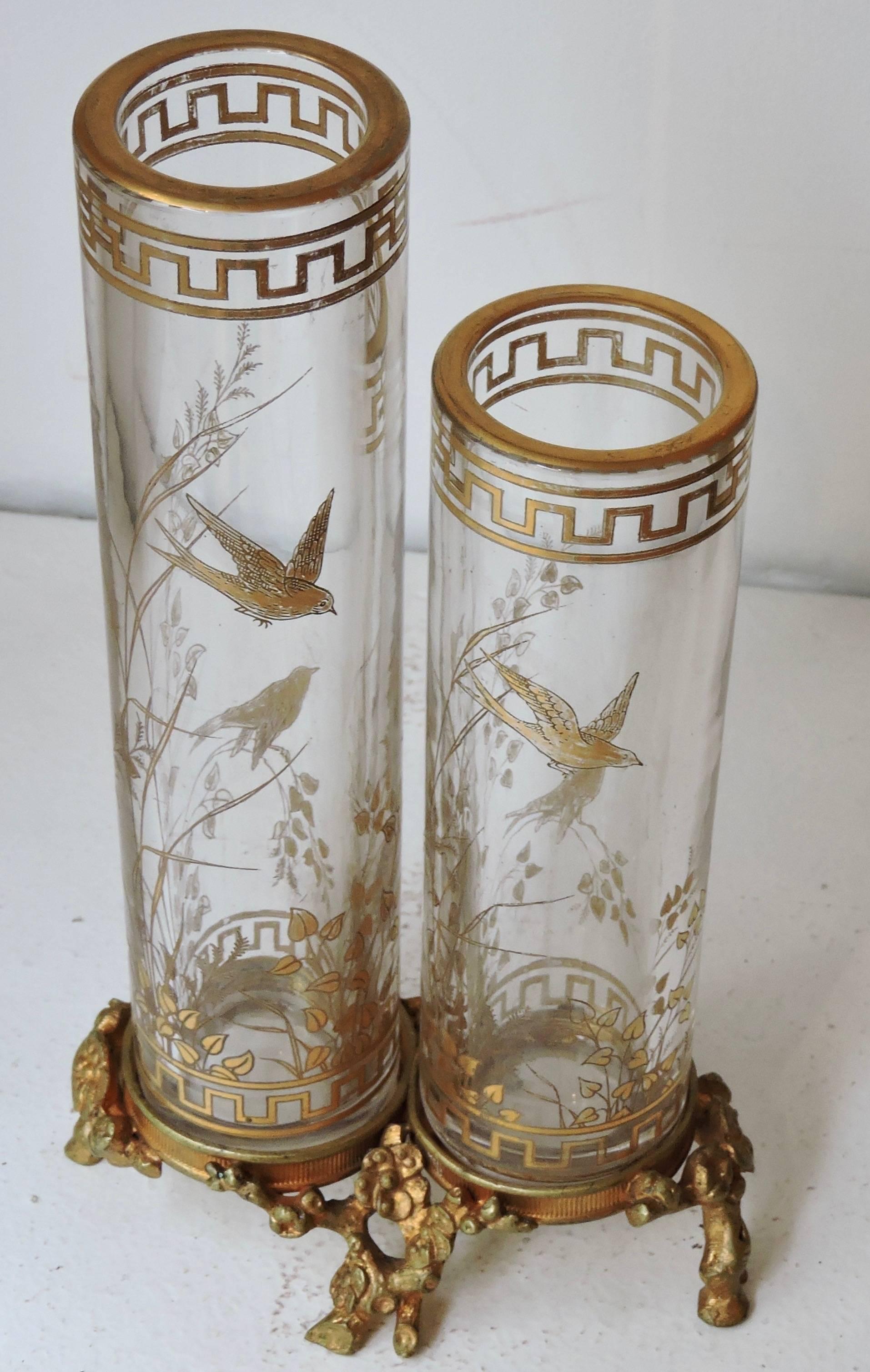 Maison Baccarat Japonisme Gilt Painted Crystal Double Vase with Ormolu Mount 5