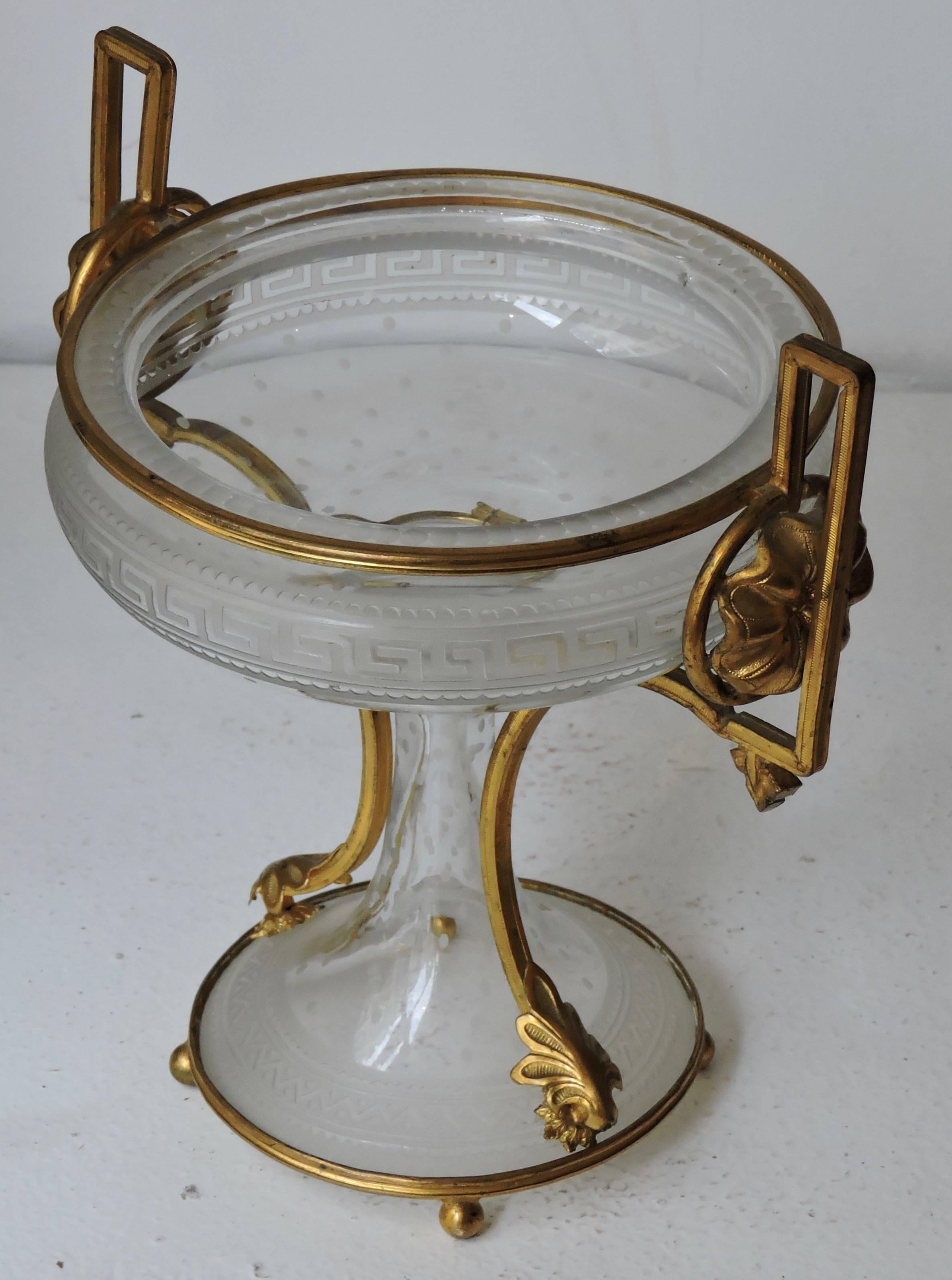 Neoclassical Revival Neoclassical Engraved and Ormolu-Mounted Crystal Cup, circa 1870