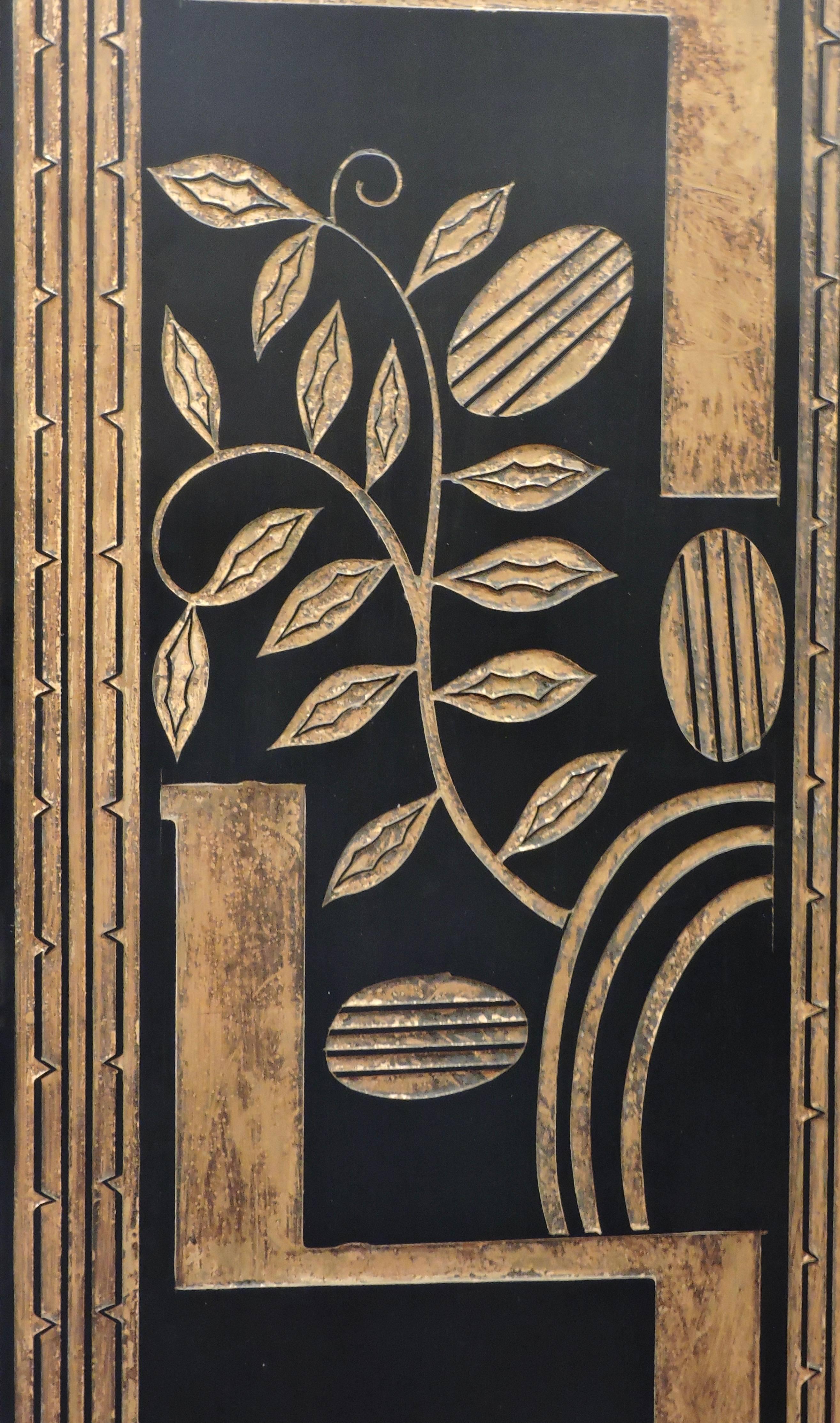 Very Decorative 1925 French Art Deco Lacquered Screen In Fair Condition In Saint-Ouen, FR
