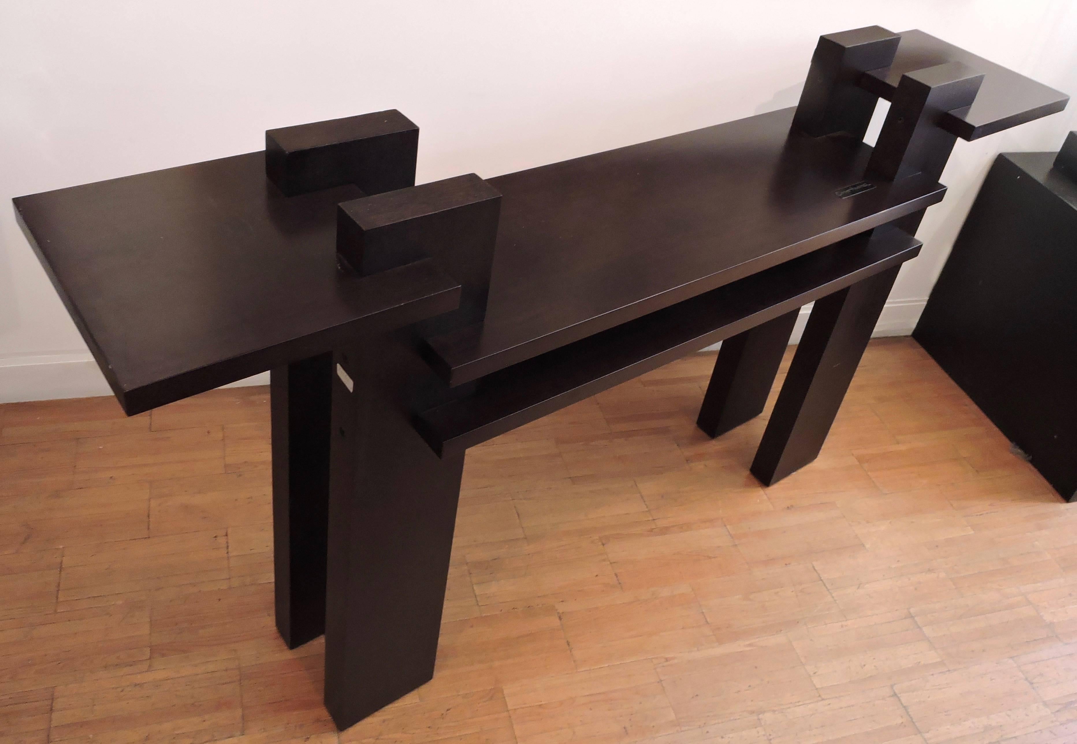 Helène Clemmer Heidsieck 

Console table
wood (ash for horizontal surfaces and beech tree for the legs)
signed Clemmer Heidsieck

Measures: H 99 cm x L 181 cm x W 36 cm.
         