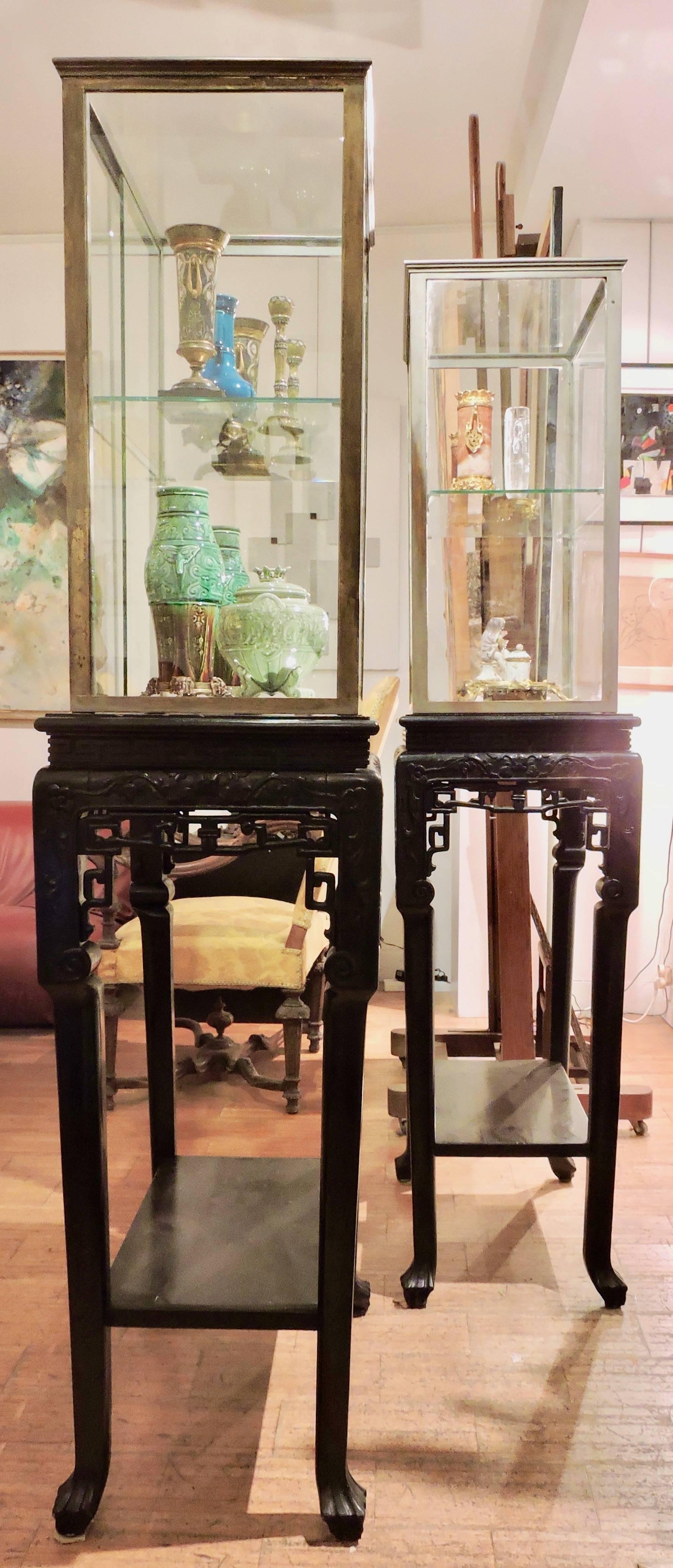 Hand-Carved 19th Century Japonisme Pair of Display Windows on Stand