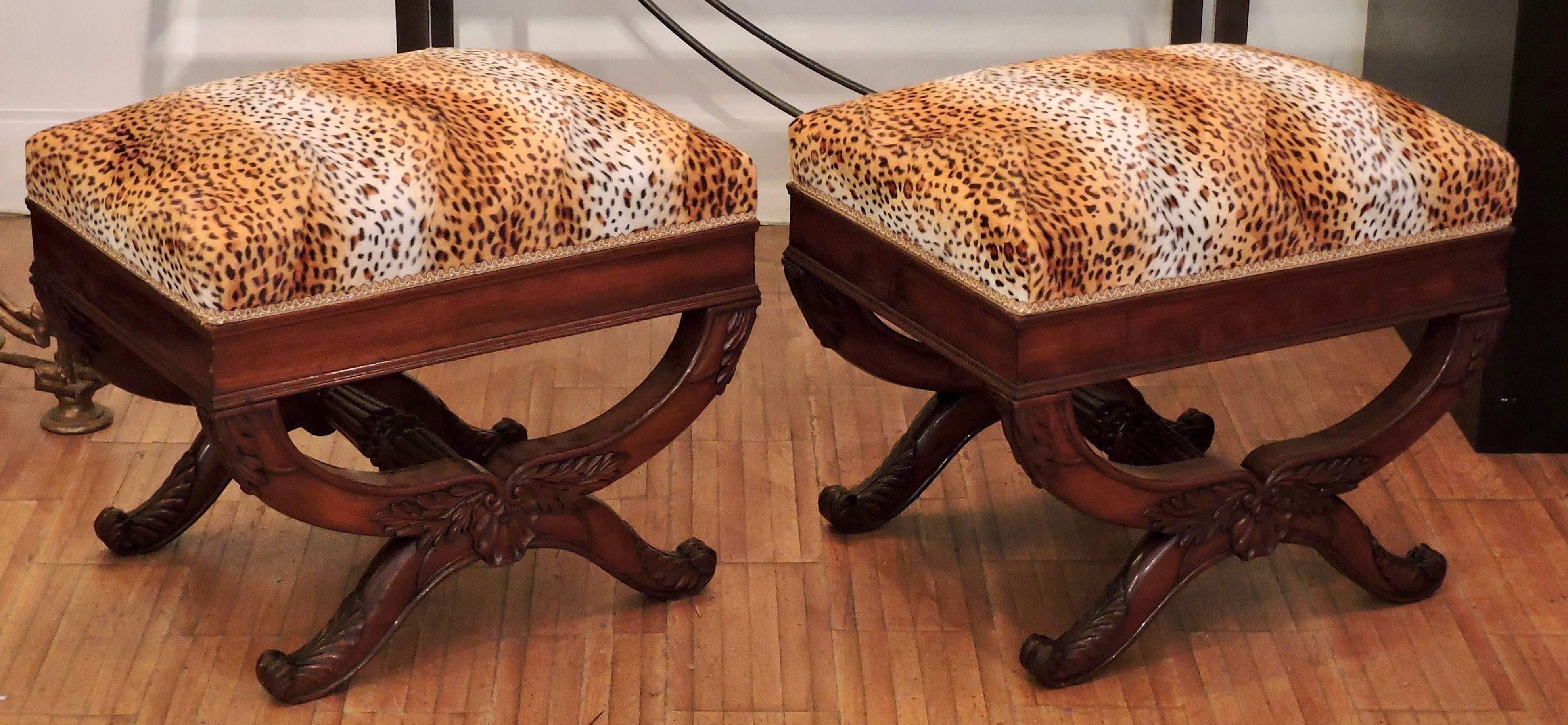 Pair of Empire French Curule Stools In Excellent Condition In Saint-Ouen, FR