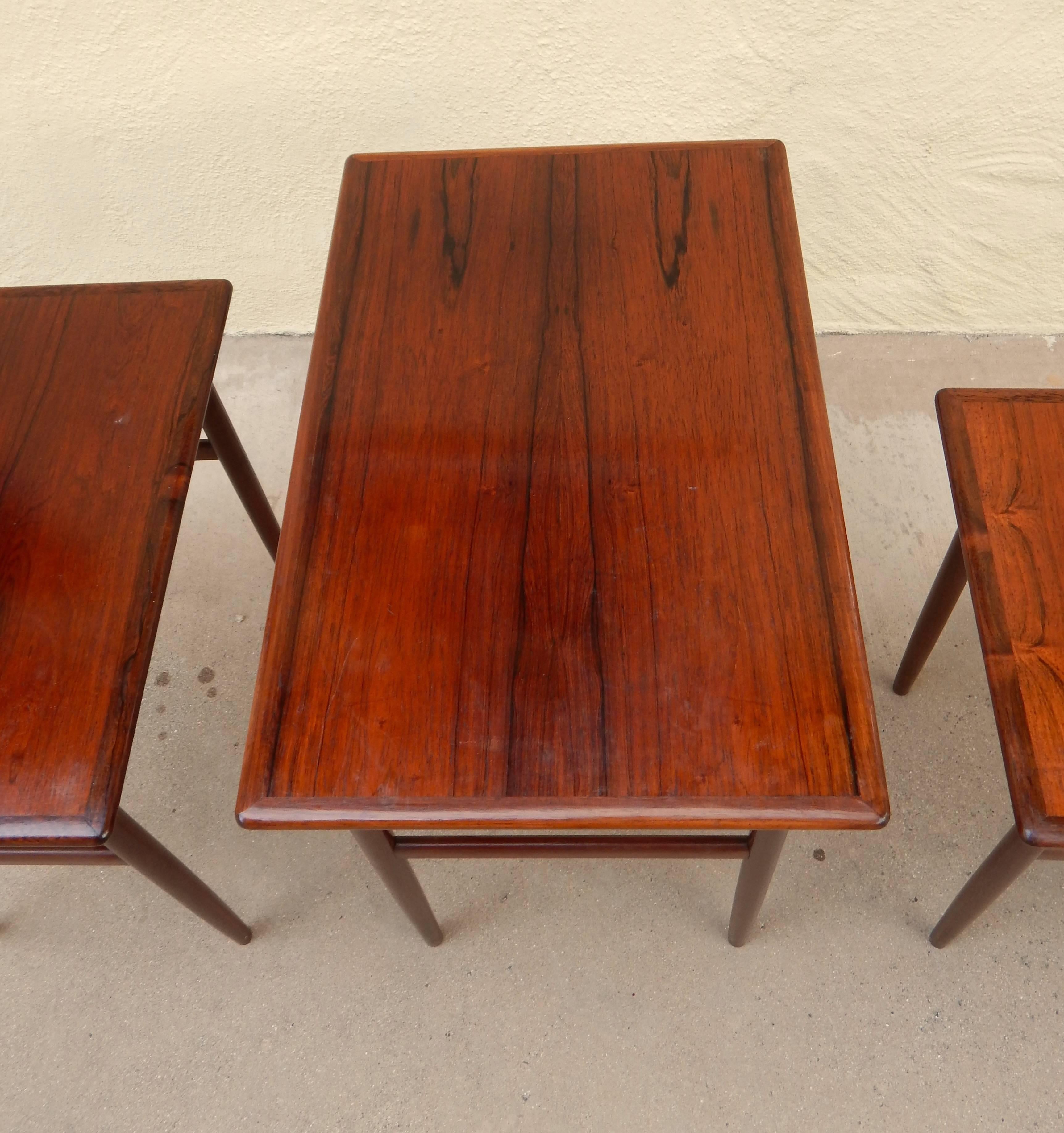 Mid-20th Century Set of Three Swedish Mid-Century Modern Rosewood Nesting Tables, circa 1950 For Sale