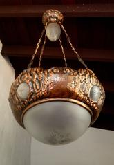 Swedish Victorian Copper Hanging Fixture with Floral Motifs, circa 1900