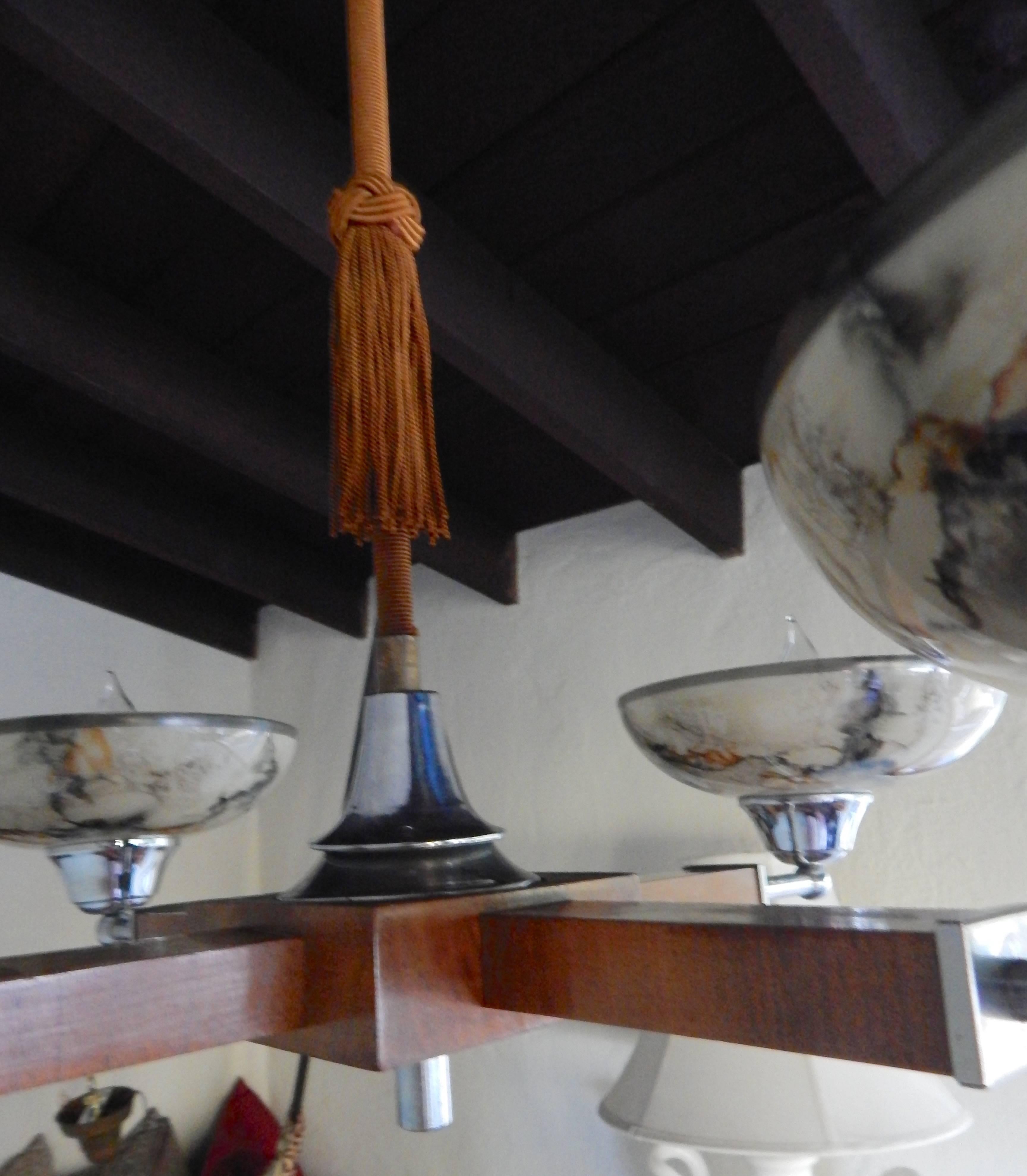 Mid-20th Century Swedish Mid-Century Modern Hanging Fixture in Wood, Chrome and Glass