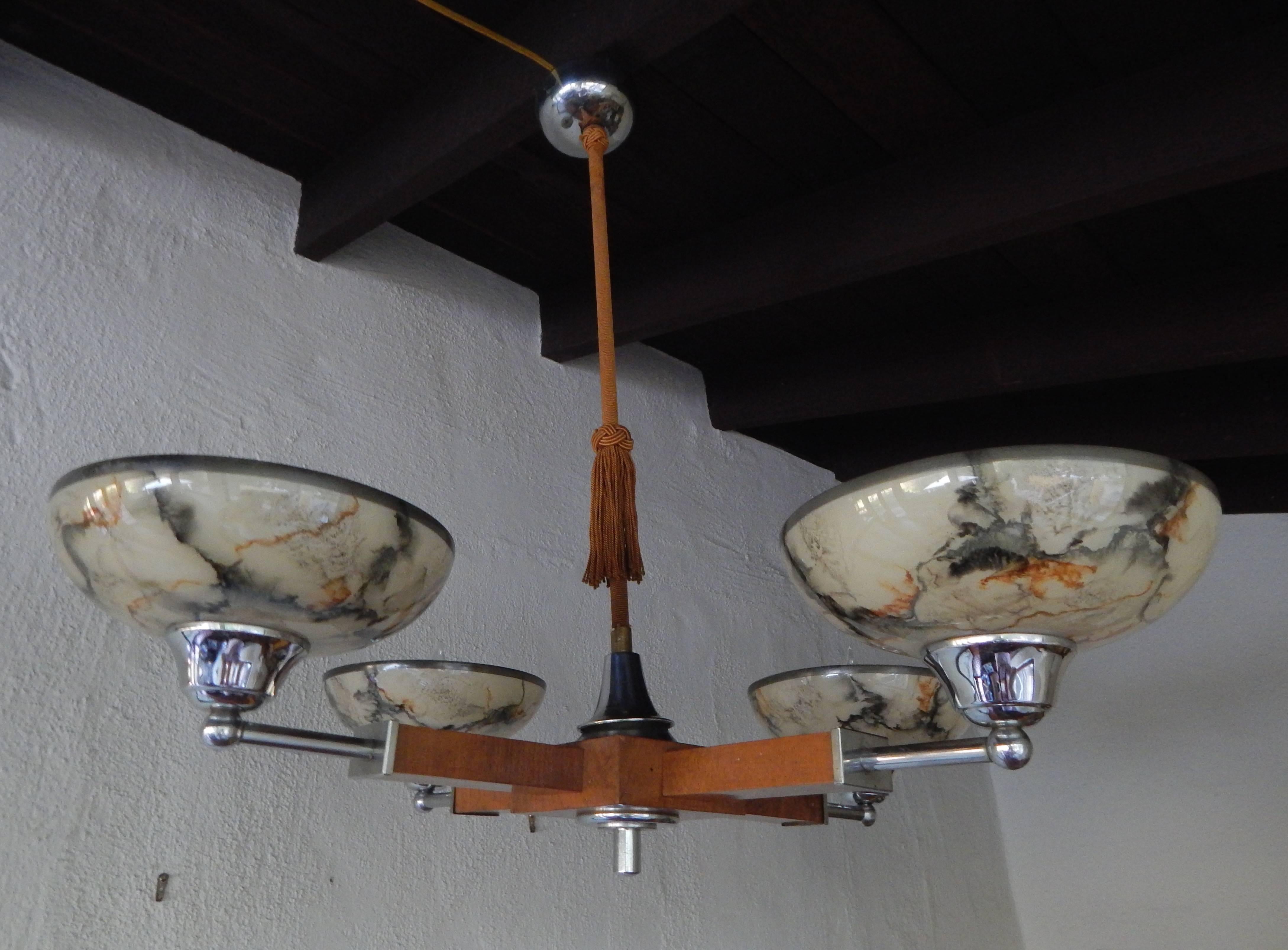 Swedish Mid-Century Modern Hanging Fixture in Wood, Chrome and Glass 3