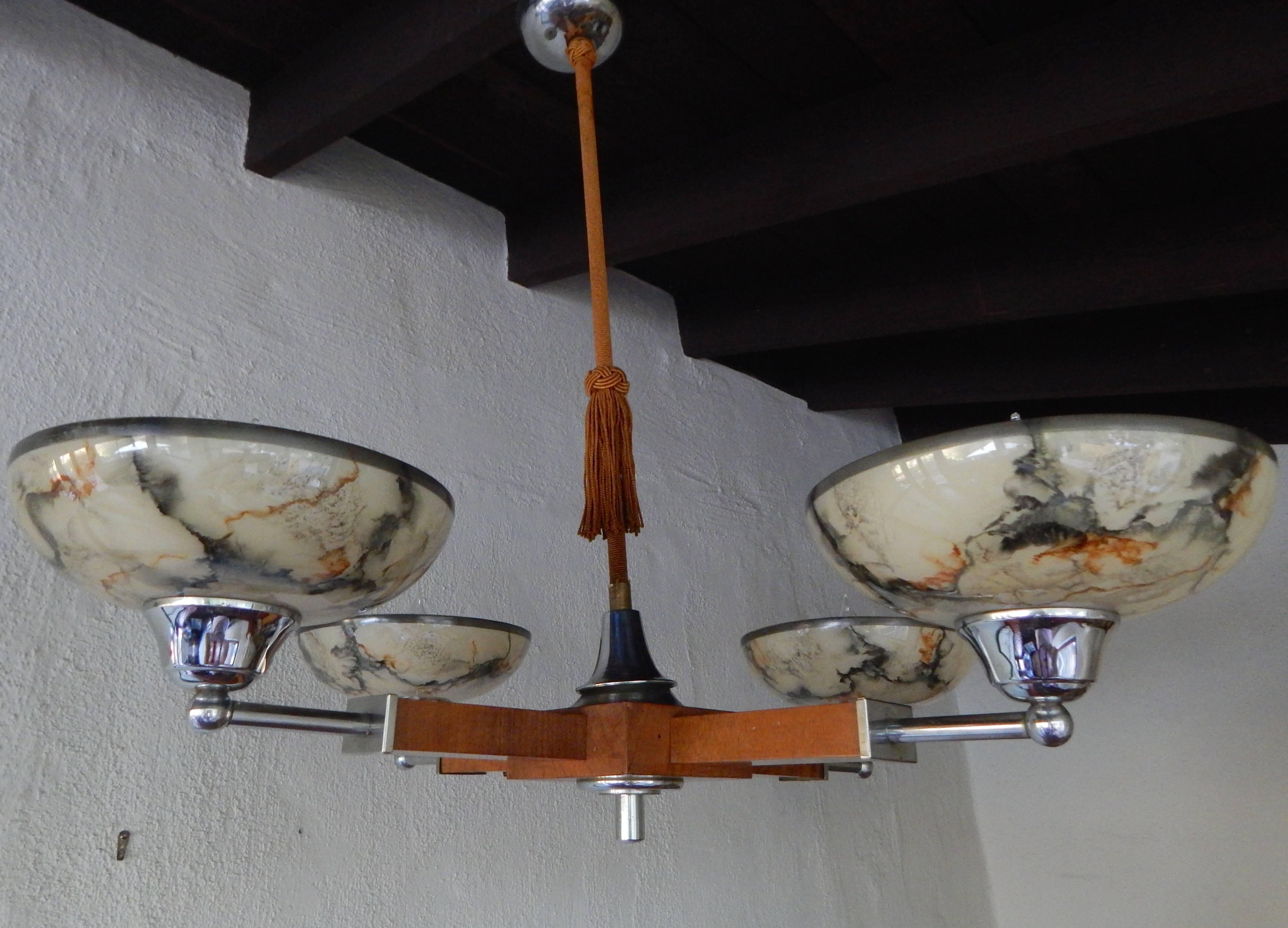 Swedish Mid-Century Modern Hanging Fixture in Wood, Chrome and Glass 2