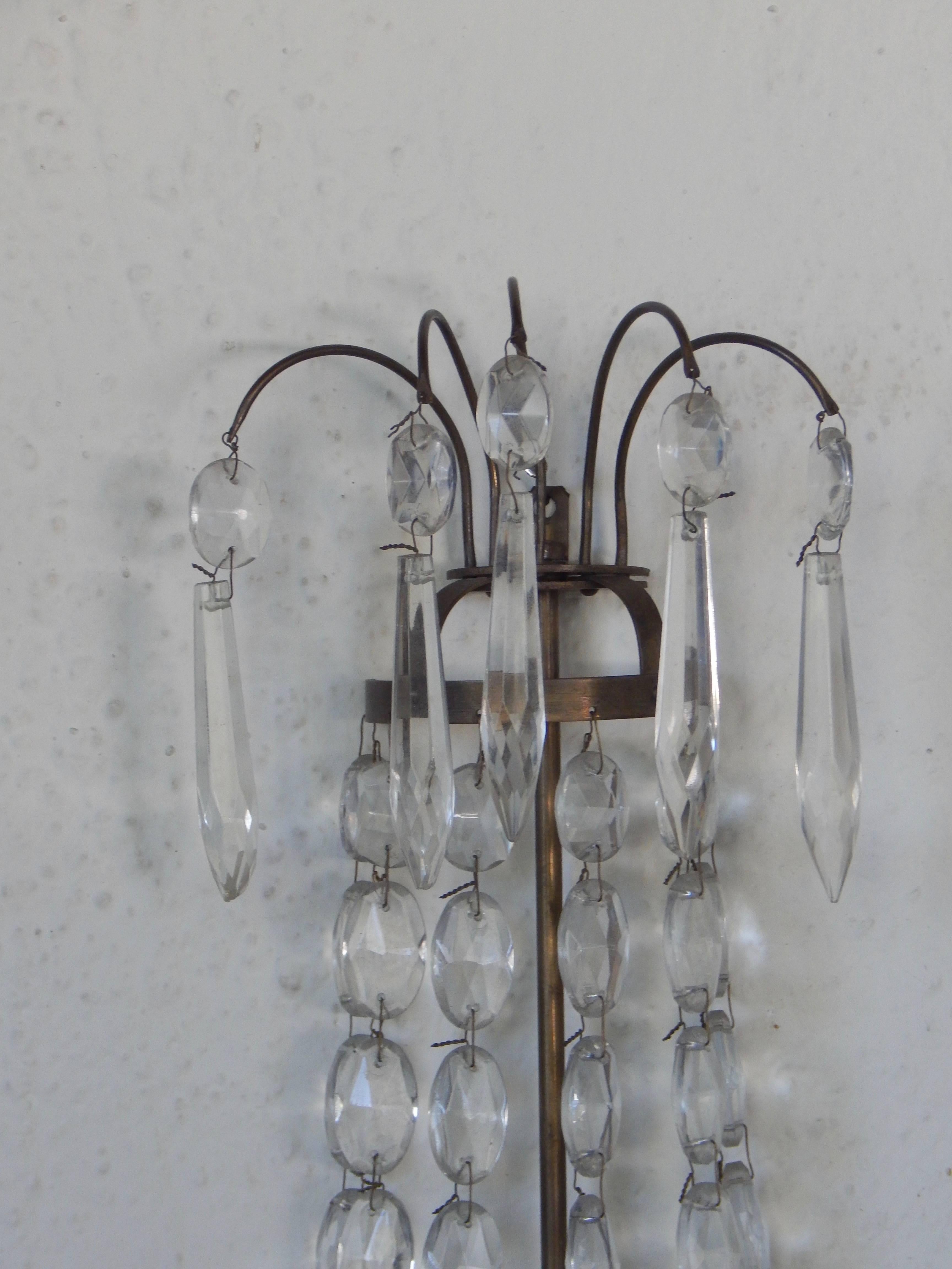 1920s Swedish Crystal Wall Candelabra In Excellent Condition In Richmond, VA