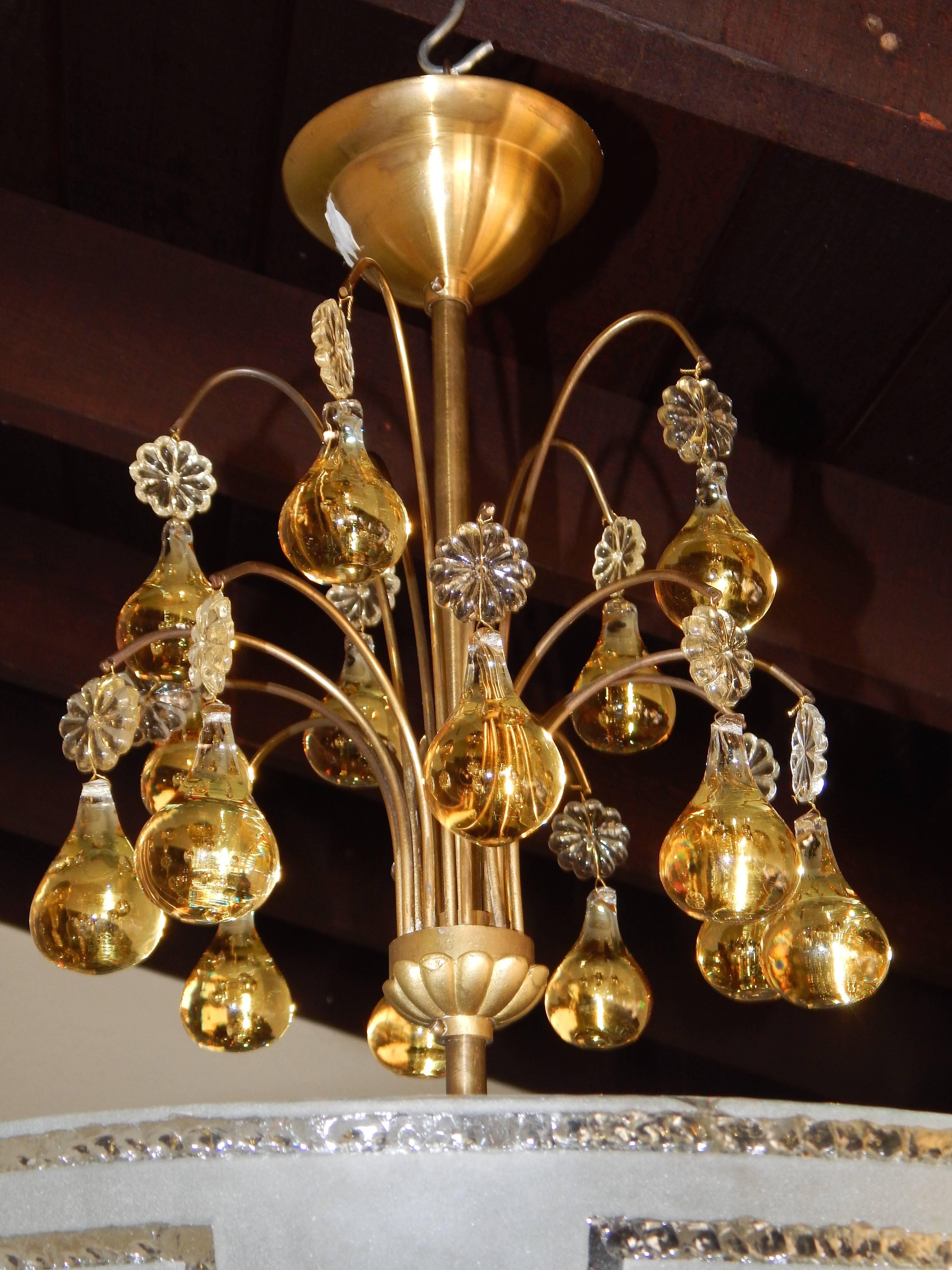 Orrefors Mid-20th Century Hanging Fixture with Pear Crystal Canopy, 1960s 2