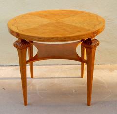 Swedish Art Deco Table in Highly Figured Golden Flame Birch Wood, circa 1920