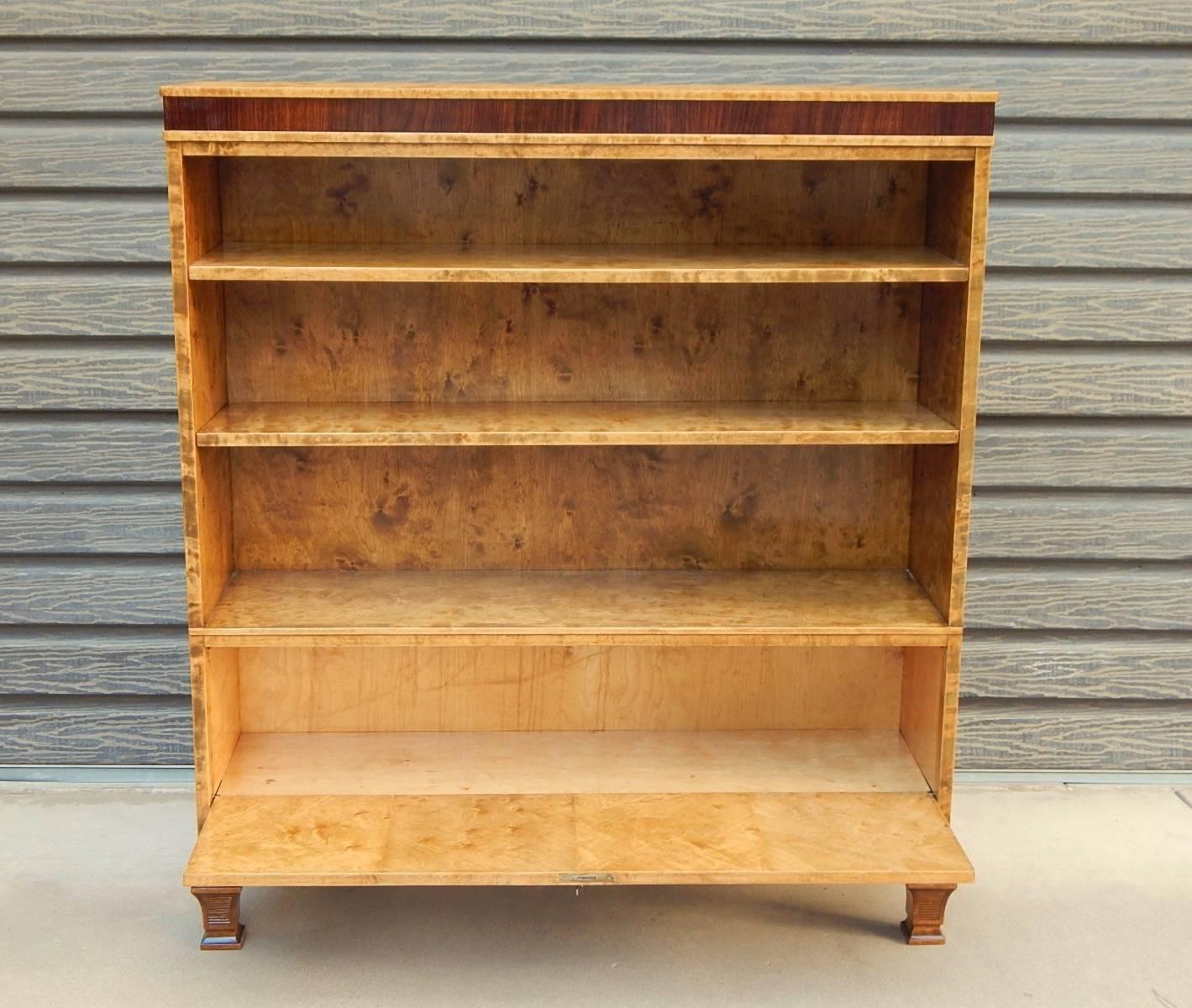 Swedish Art Deco Bookcase in Golden Flame Birch and Rosewood For Sale