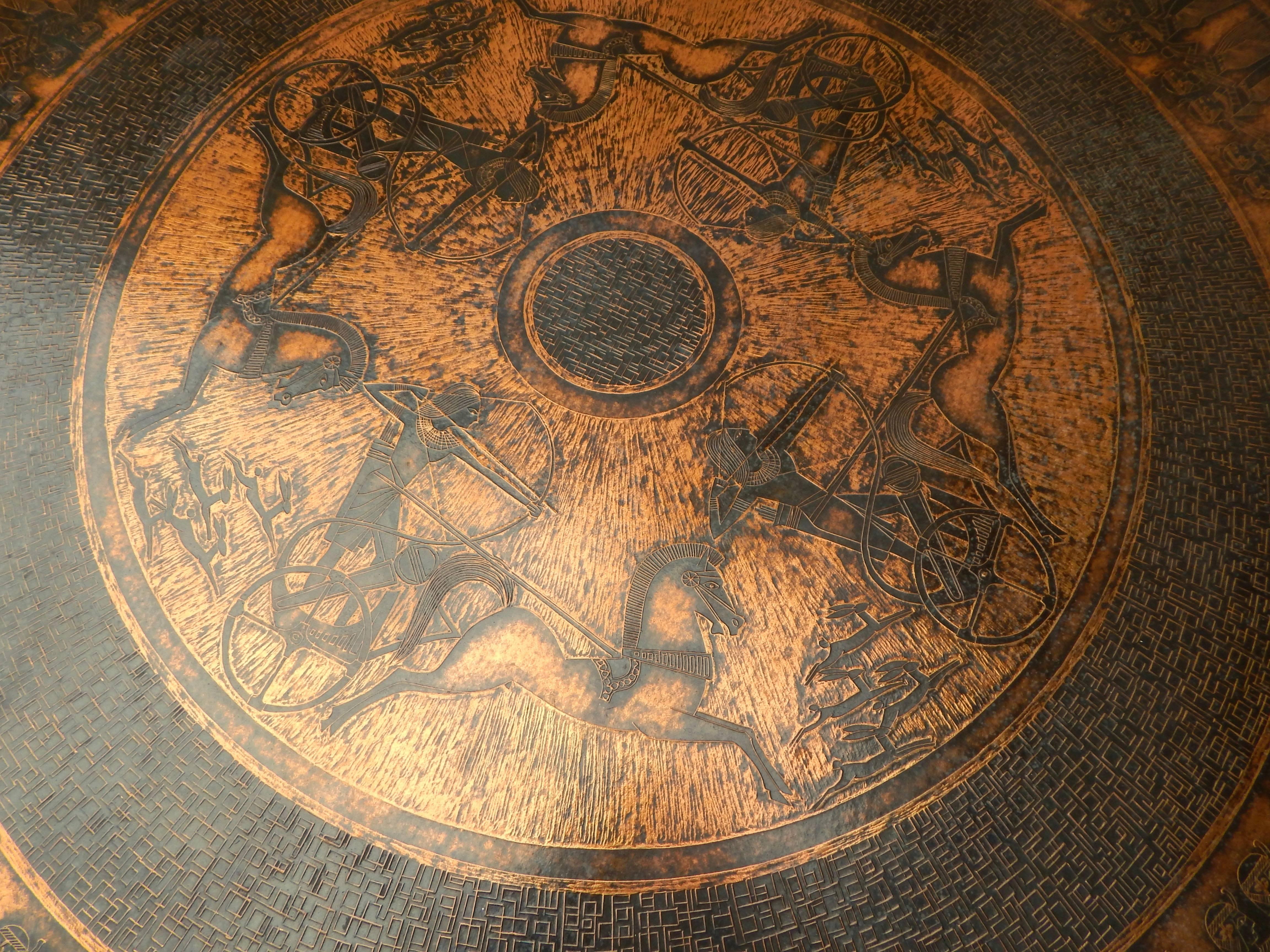 Norwegian Stamped Copper Egyptian Themed Coffee Table, Norway, 1960 For Sale