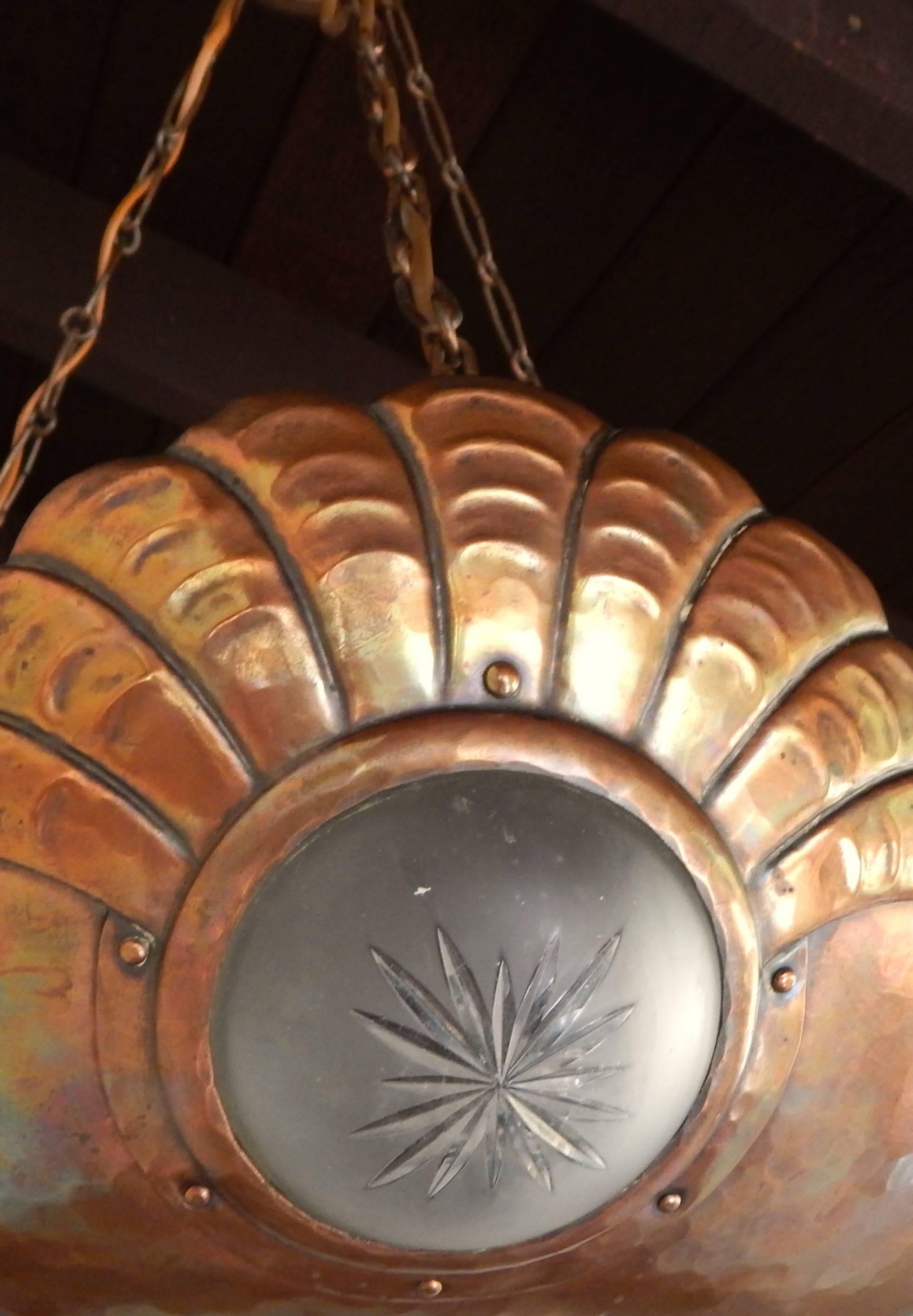Arts and Crafts Swedish Arts & Crafts Seashell Fixture in Hand-Hammered Copper, circa 1910