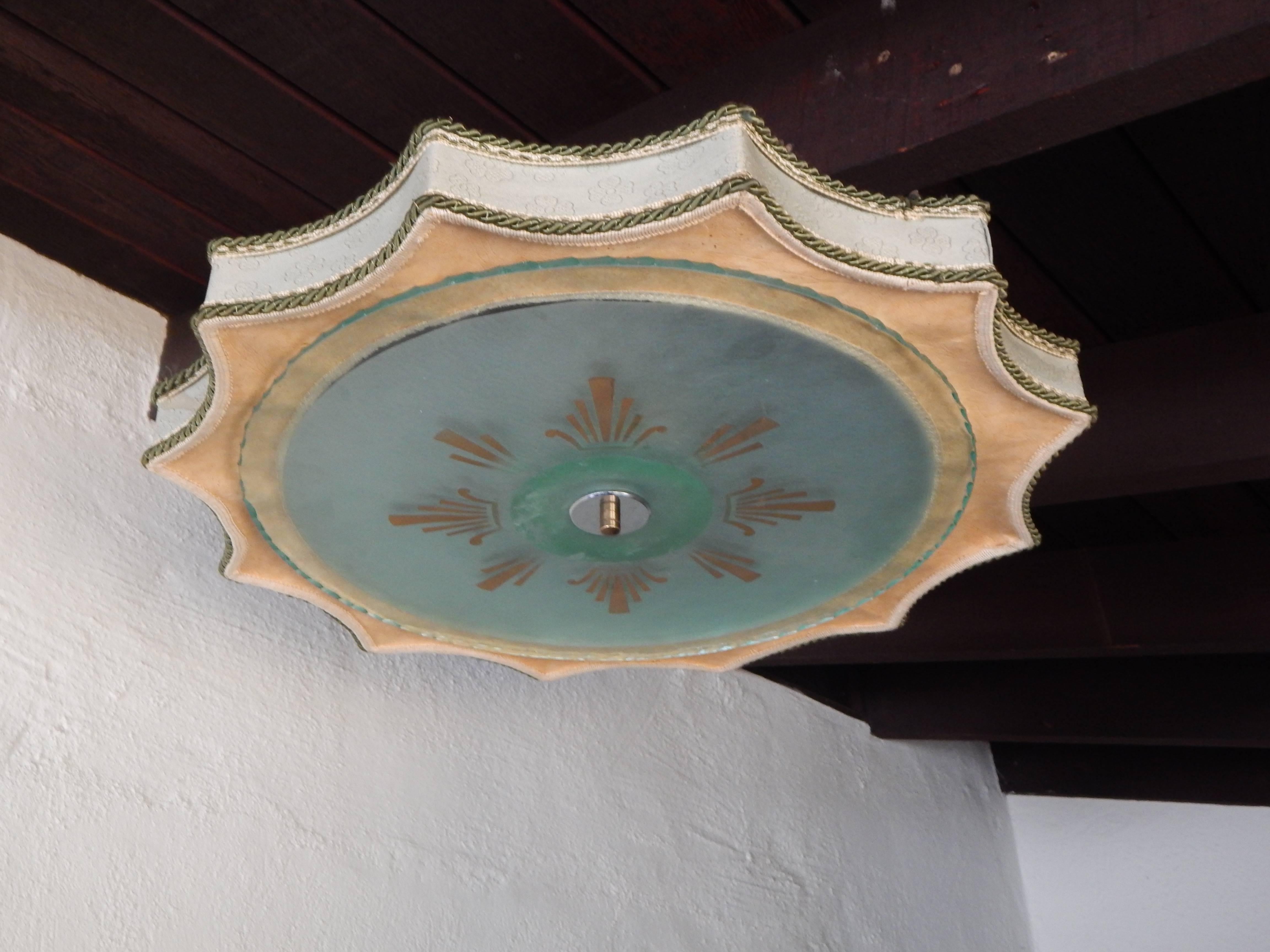 Mid-20th Century Swedish Art Deco Plafond Style Hanging Fixture with Stenciled Detail, circa 1920