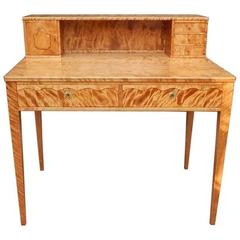 Antique Swedish Art Deco-Biedermeier Revival Desk in Golden Flame Birch