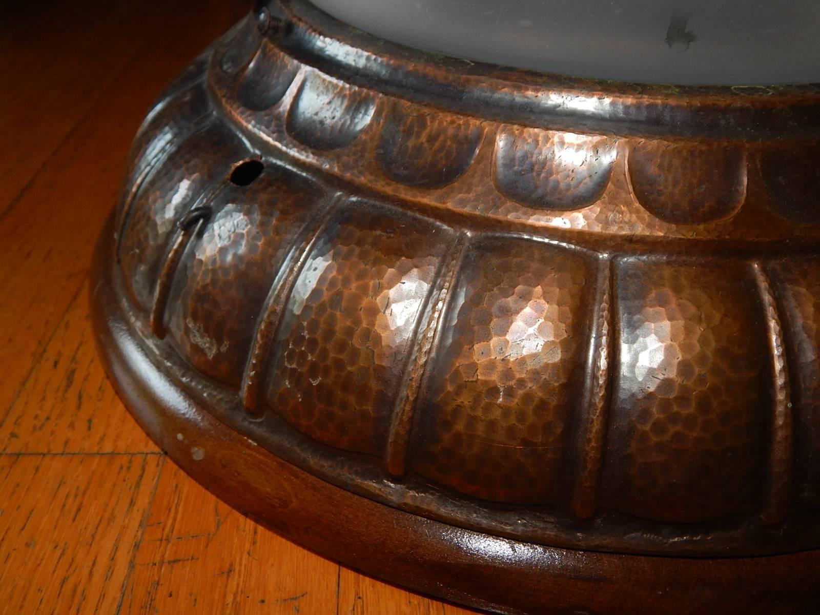 Swedish Arts & Crafts Flush Mount Fixture in Hand Hammered Copper, 1910 In Excellent Condition For Sale In Richmond, VA